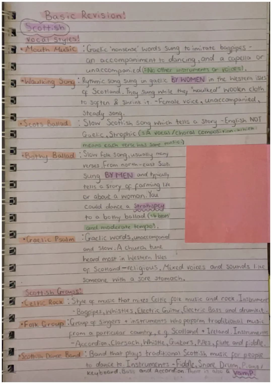 Basic Revision!
(Scottish)
Vocal Styles!
* Mouth Music: Gaelic 'nonsense' words sung to imitate bagpipes -
an accompaniment to dancing, and 