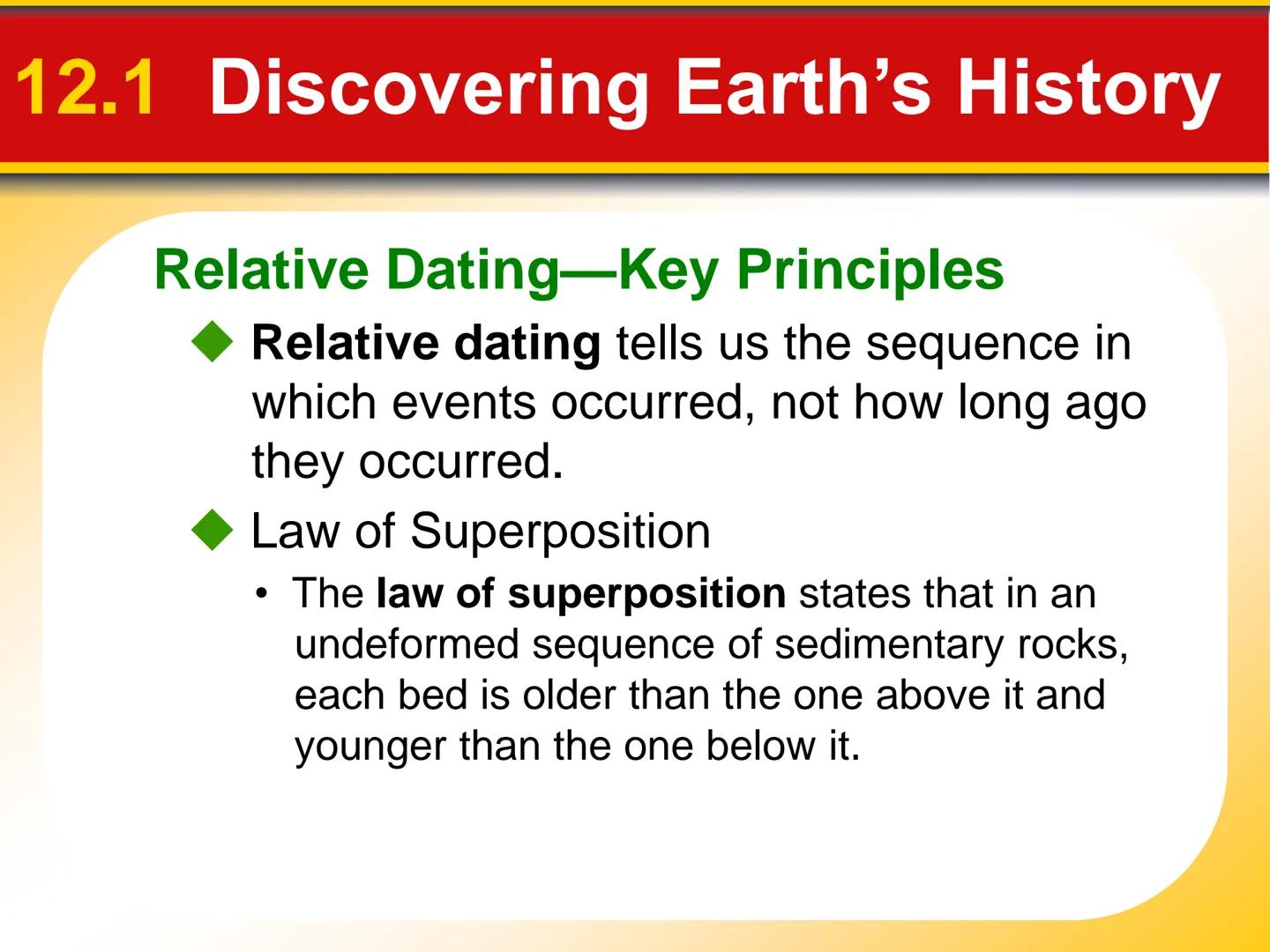 # Chapter

# 12 Geologic Time # 12.1 Discovering Earth's History

Rocks Record Earth History

*   Rocks record geological events and
changin