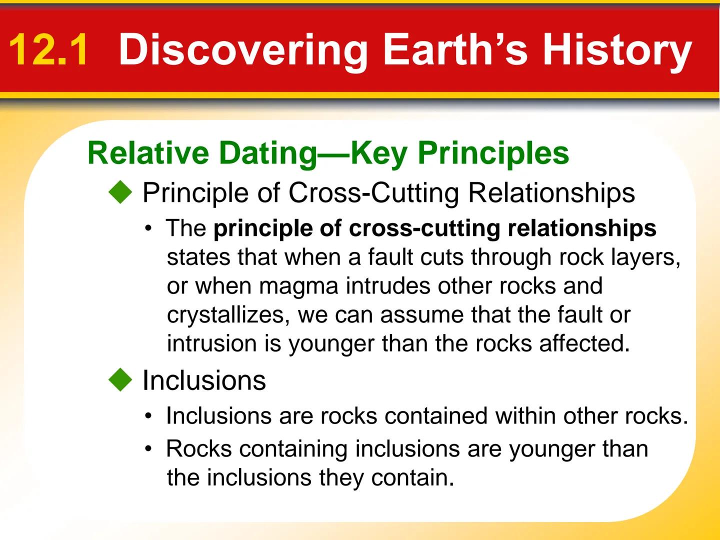 # Chapter

# 12 Geologic Time # 12.1 Discovering Earth's History

Rocks Record Earth History

*   Rocks record geological events and
changin