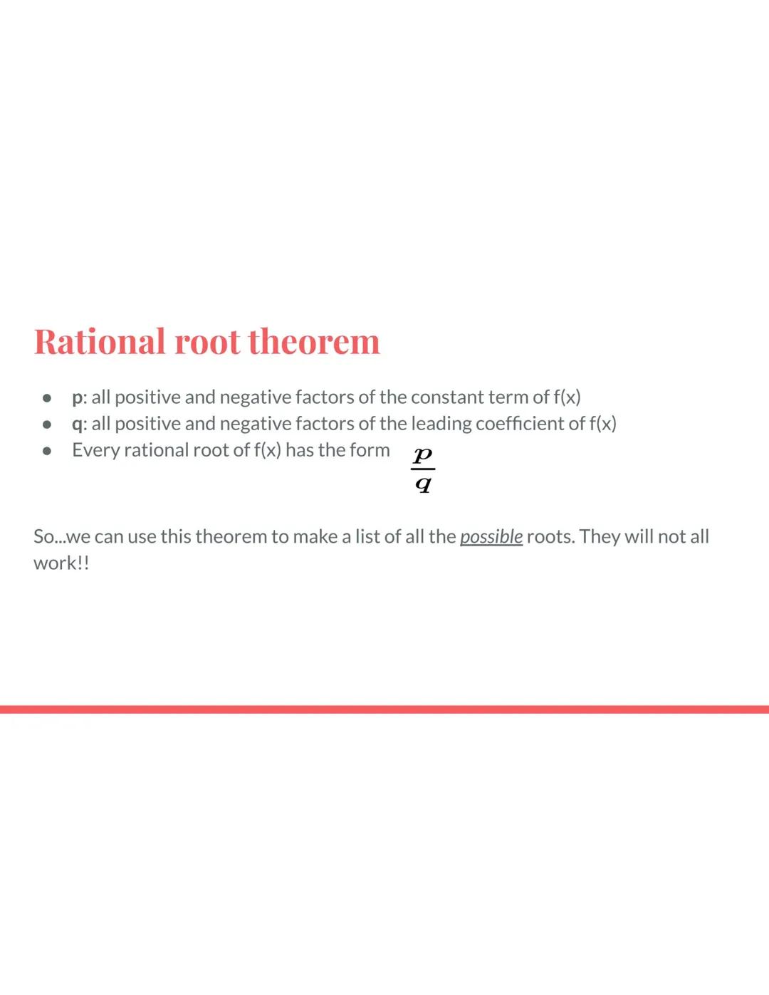 # Remainder theorem

If a polynomial function f(x) is divided by (x-c), then the remainder is f(c).

Find the remainder of:

1. x4 + 8x3 + 1