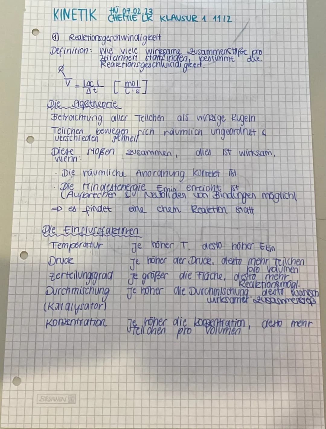 Kinetik
- Reaktionsgeschwindigkeit (Stoßtheorie, Einflussfaktoren, Berechnung
- c-t - Diagramme
- chemischer Rechnen

Übungsaufgaben 11 CH (