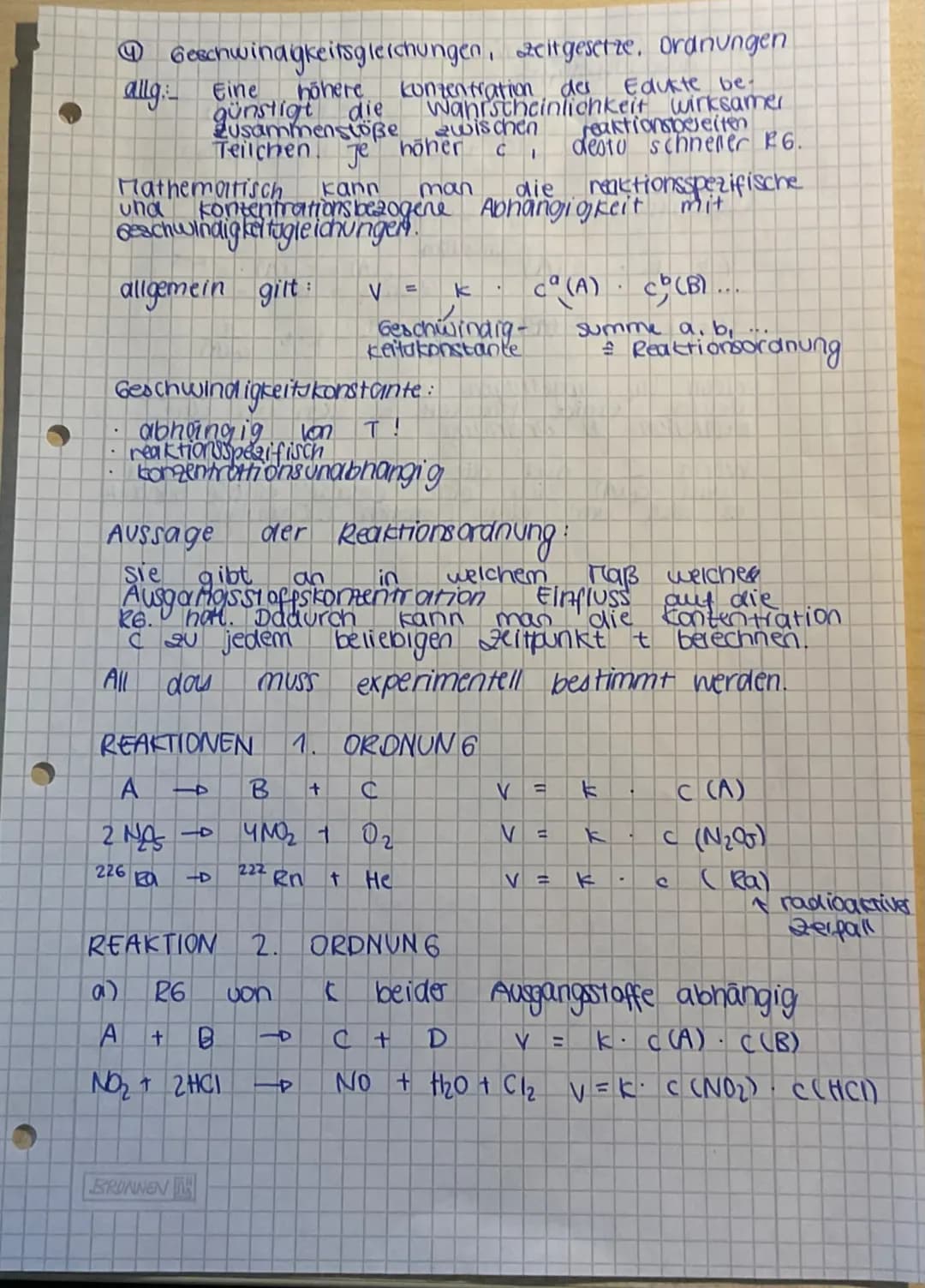 Kinetik
- Reaktionsgeschwindigkeit (Stoßtheorie, Einflussfaktoren, Berechnung
- c-t - Diagramme
- chemischer Rechnen

Übungsaufgaben 11 CH (