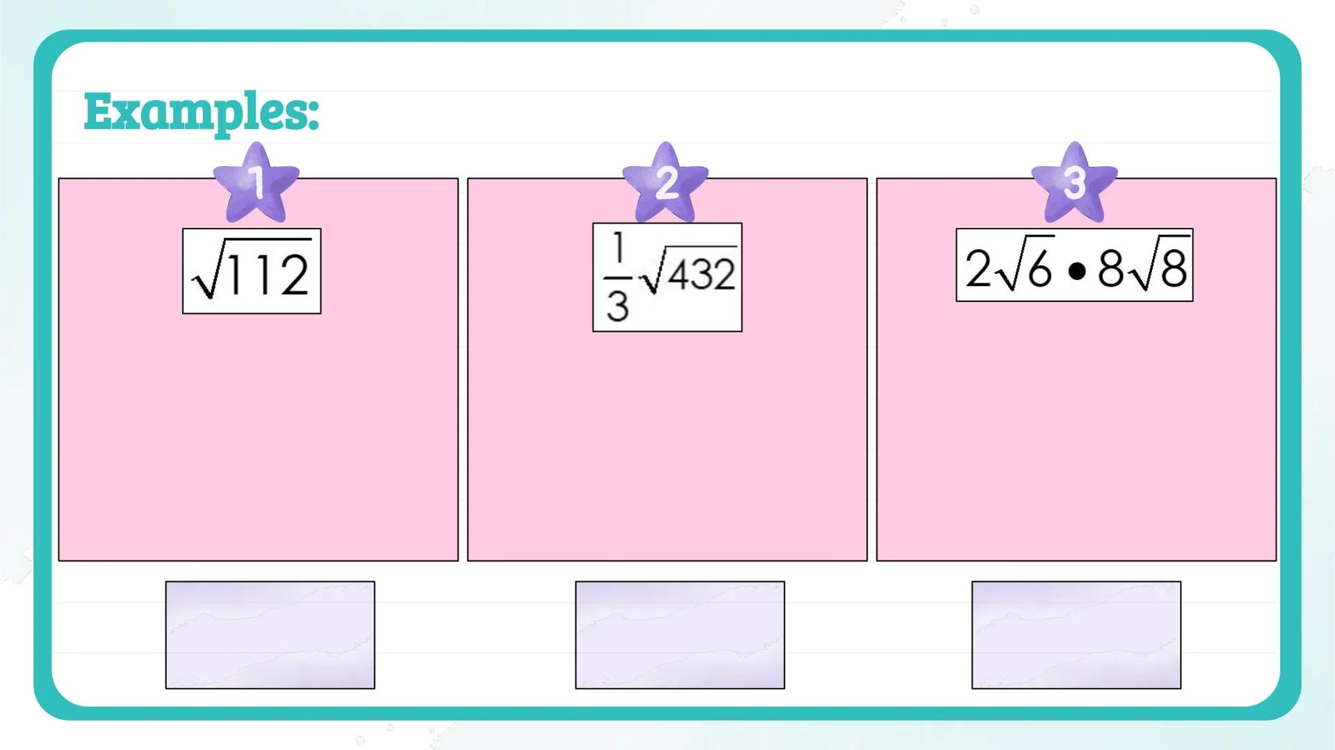 # Simplifying
# Radicals
## NOTES 📝

Algebra 1
Knowunity
@intellect Perfect Squares

$a \cdot a = a^2$

$\sqrt{a^2} = a$

$3 \cdot 3 = 3^2 