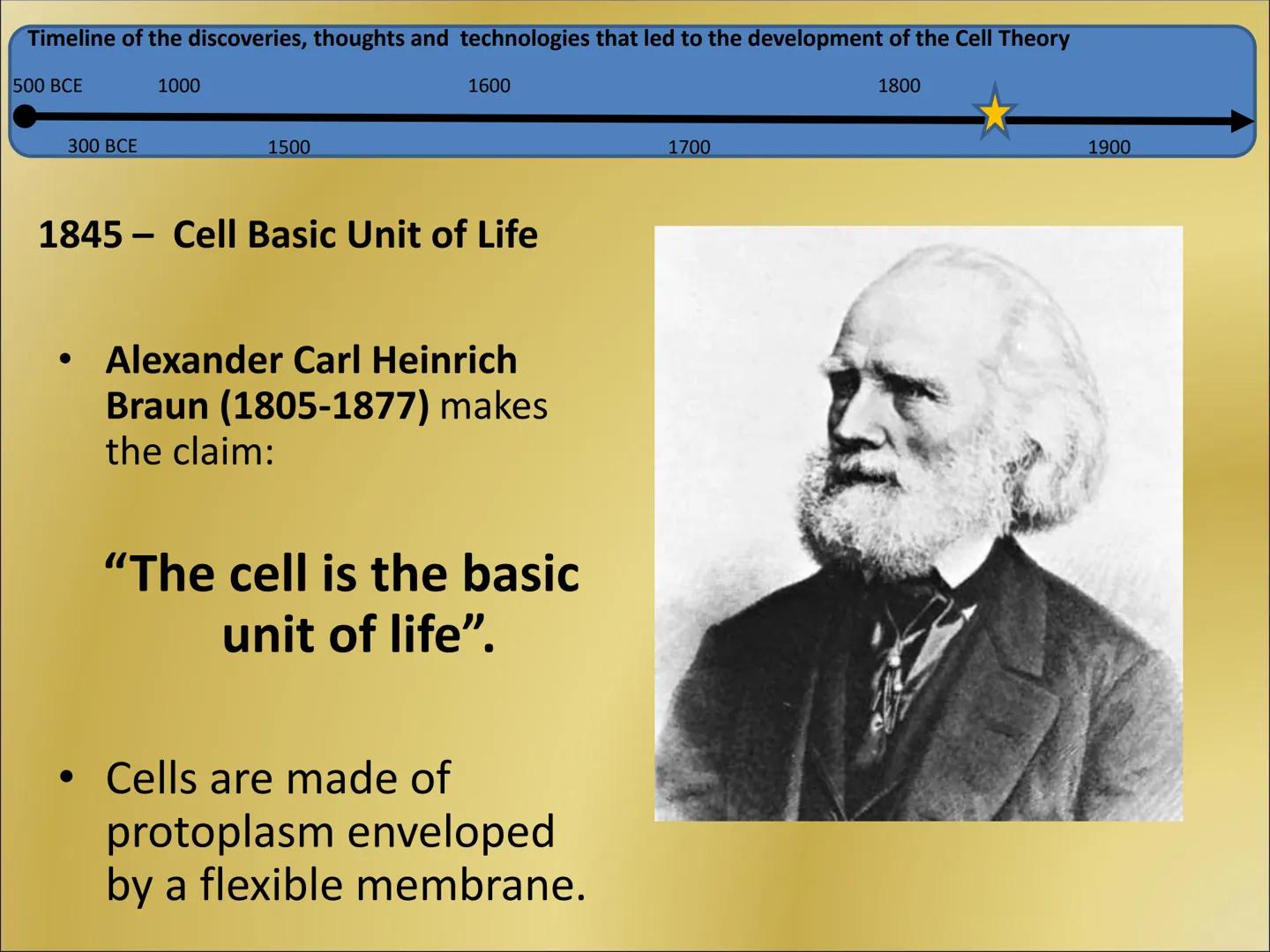 # The Cell Theory Timeline of the discoveries, thoughts and technologies that led to the development of the Cell Theory

500 BCE

300 BCE

1