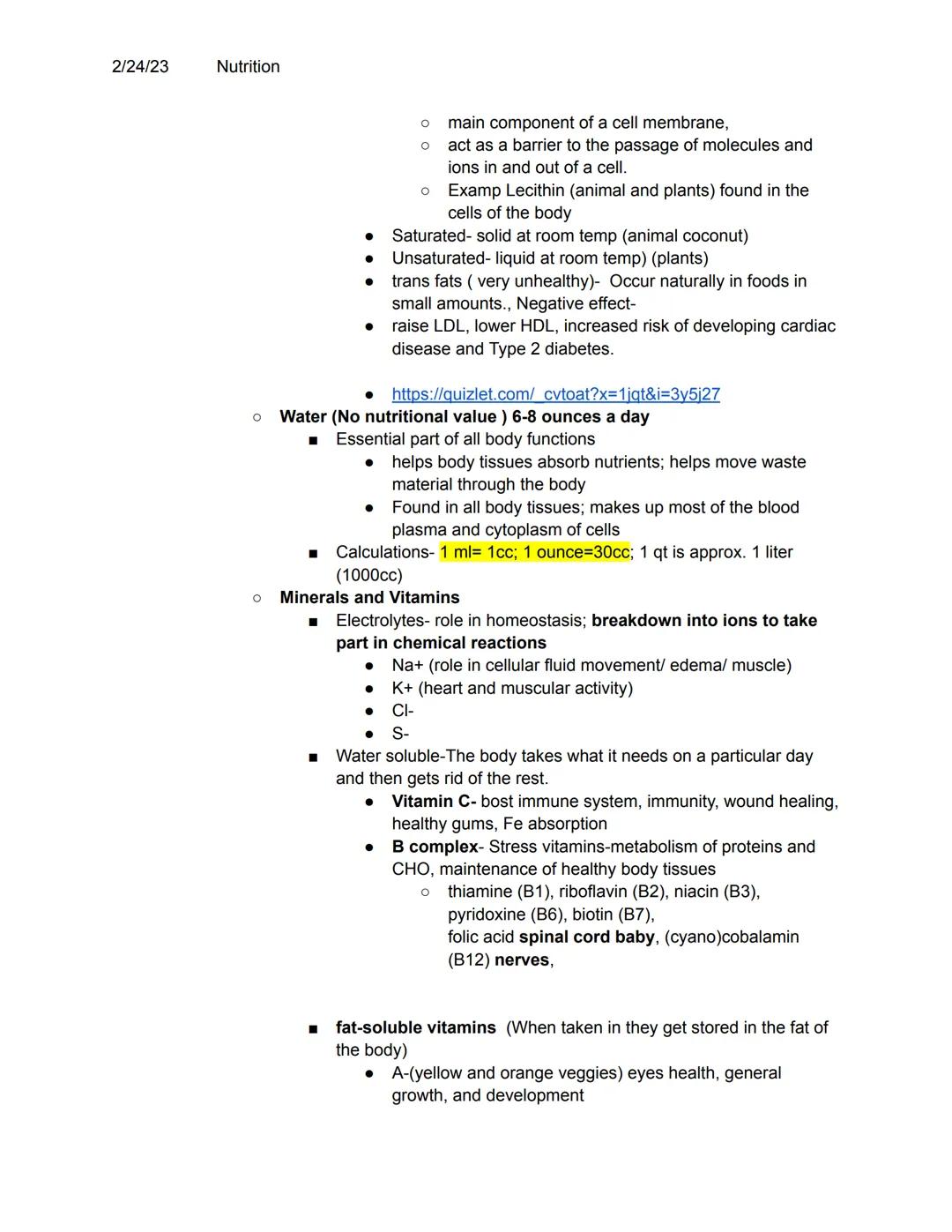 2/24/23 Nutrition

- Nutrition- the process of taking in food and using it for growth, metabolism, and repair; all
body processes relating t