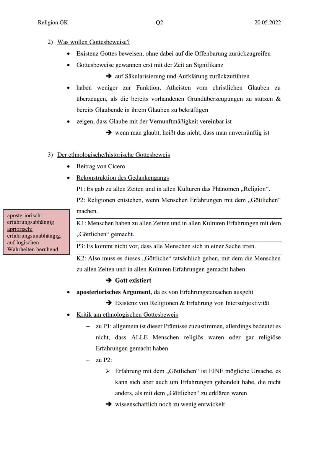 Religion GK

Q2

20.05.2022

Religionsklausur Nr.4

Themen:

- Gottesbeweise

- Theodizee-Problematik

1) Was ist ein Beweis?

*   Definitio