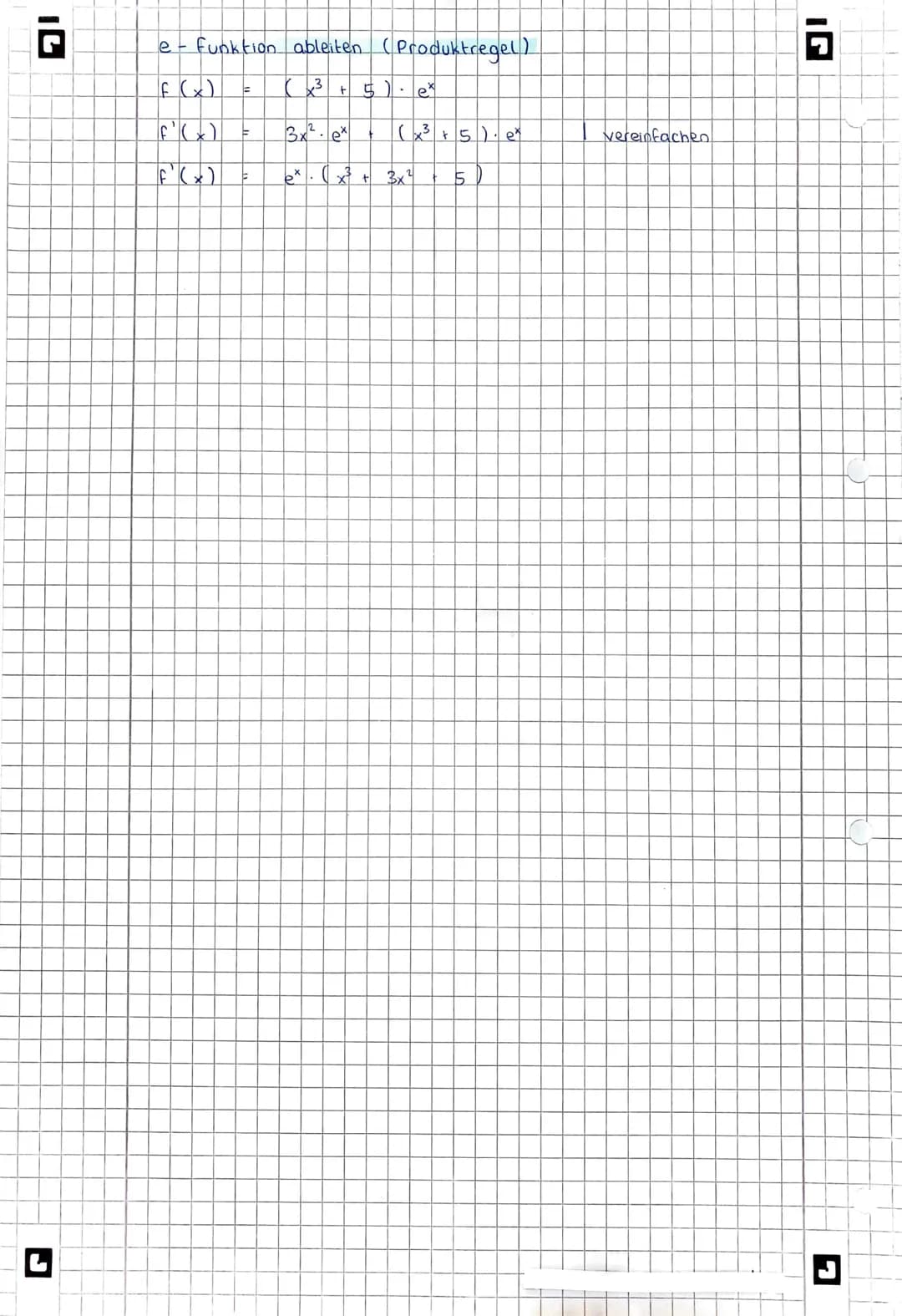 # e Funktion ableiten.

F(x) = $e^x$

f'(x) = $e^x$

## Ableitung von $e^{g(x)}$:

f(x) = $e^{3x + 3}$ 

g(x) = $3x + 3$

g'(x) = $3$

f'(x)