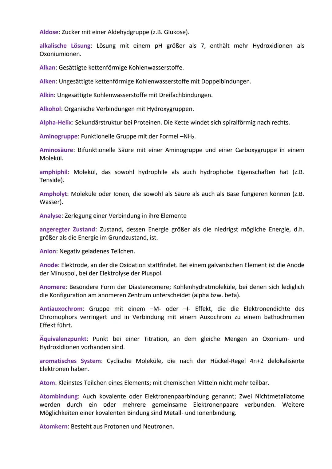 # Glossar: Fachbegriffe aus der Chemie

Das Glossar enthält (so gut wie) alle Fachbegriffe, die man vom Anfangsunterricht der Chemie bis
zum