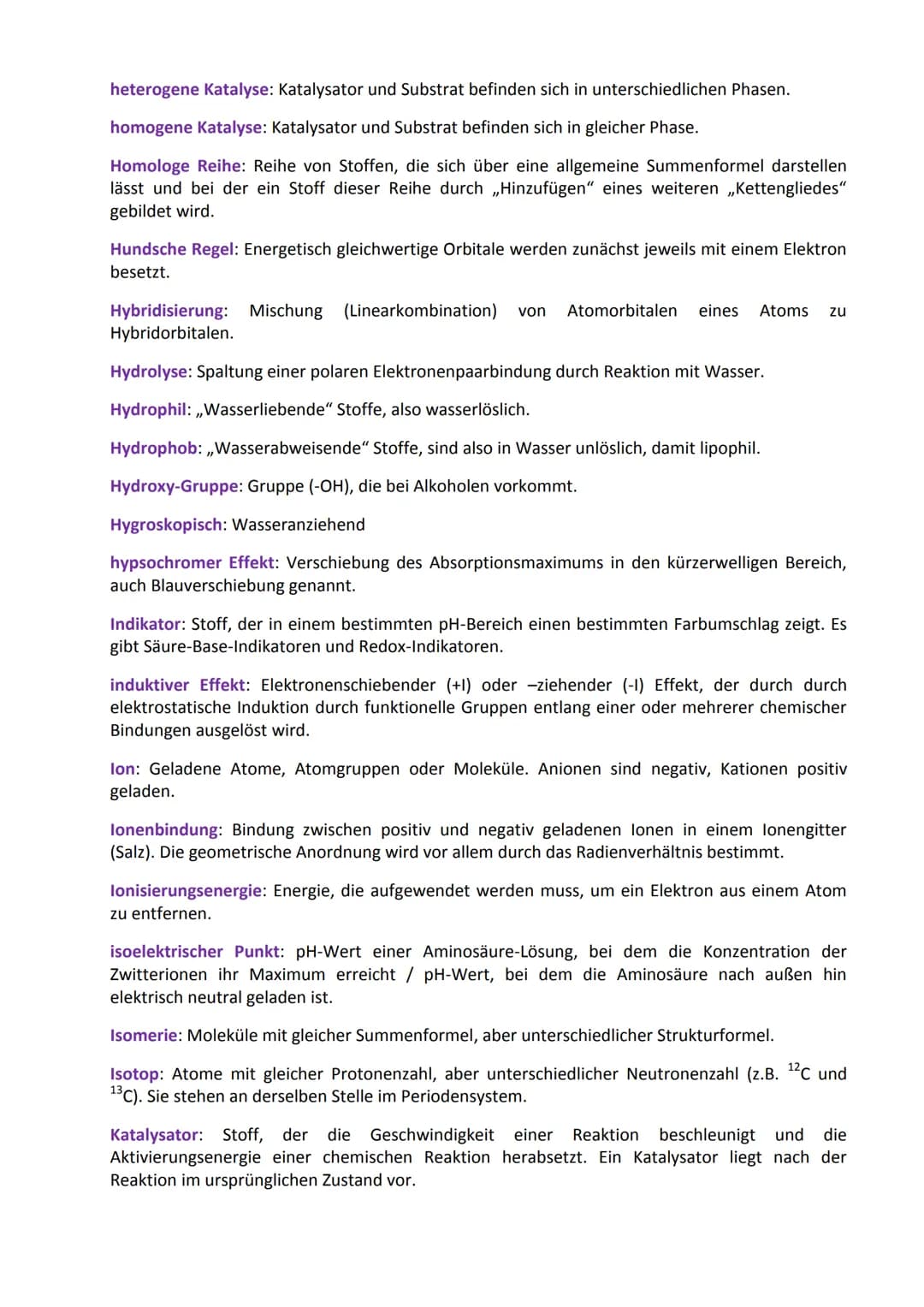 # Glossar: Fachbegriffe aus der Chemie

Das Glossar enthält (so gut wie) alle Fachbegriffe, die man vom Anfangsunterricht der Chemie bis
zum