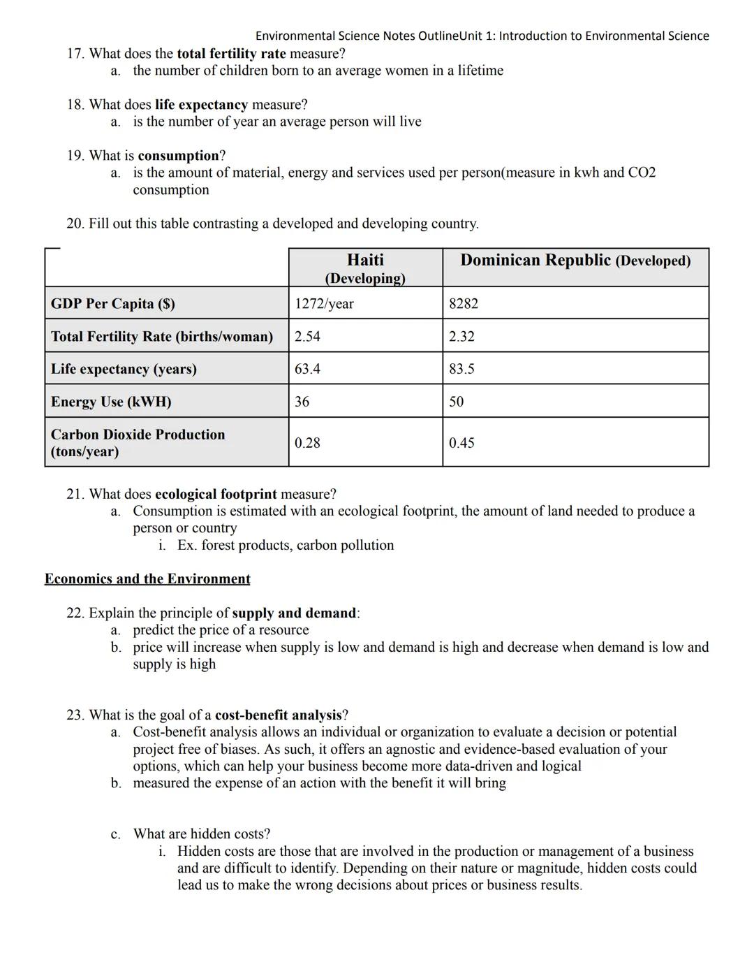 Environmental Science Notes OutlineUnit 1: Introduction to Environmental Science

Introduction to Environmental Science

1. What is environm