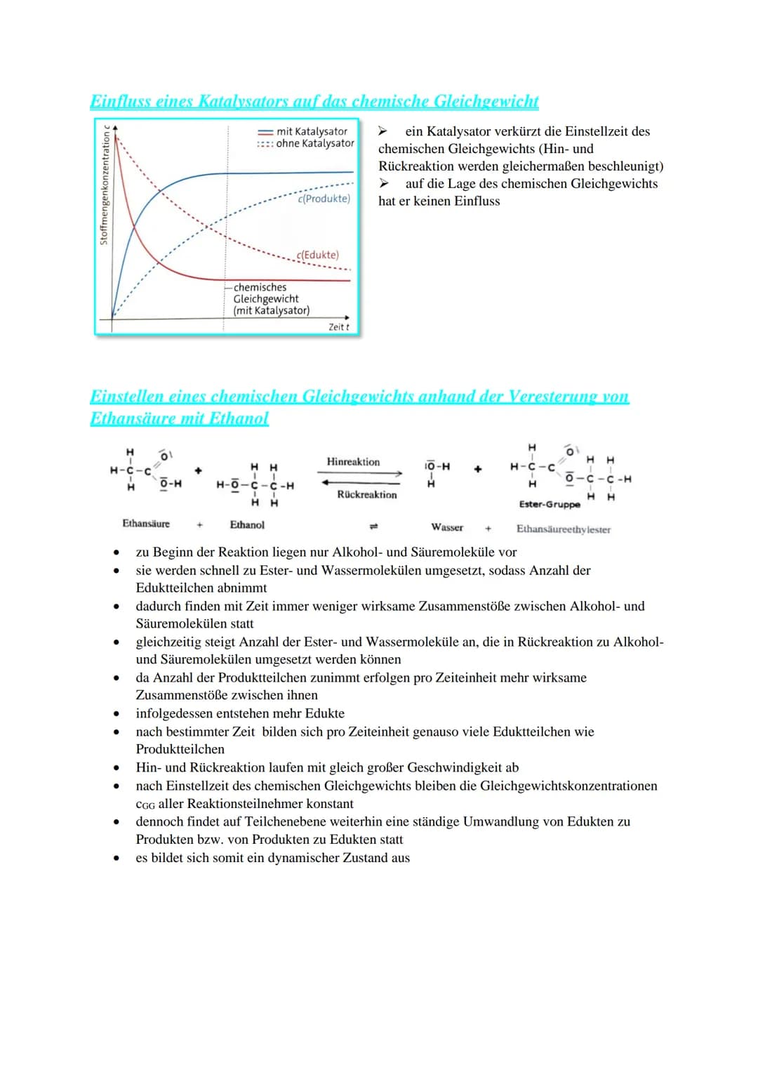 # Chemisches Gleichgewicht

Merkmale

- unvollständiger Stoffumsatz
- Hin- und Rückreaktion laufen gleichzeitig (und ungehemmt) ab
- Reaktio