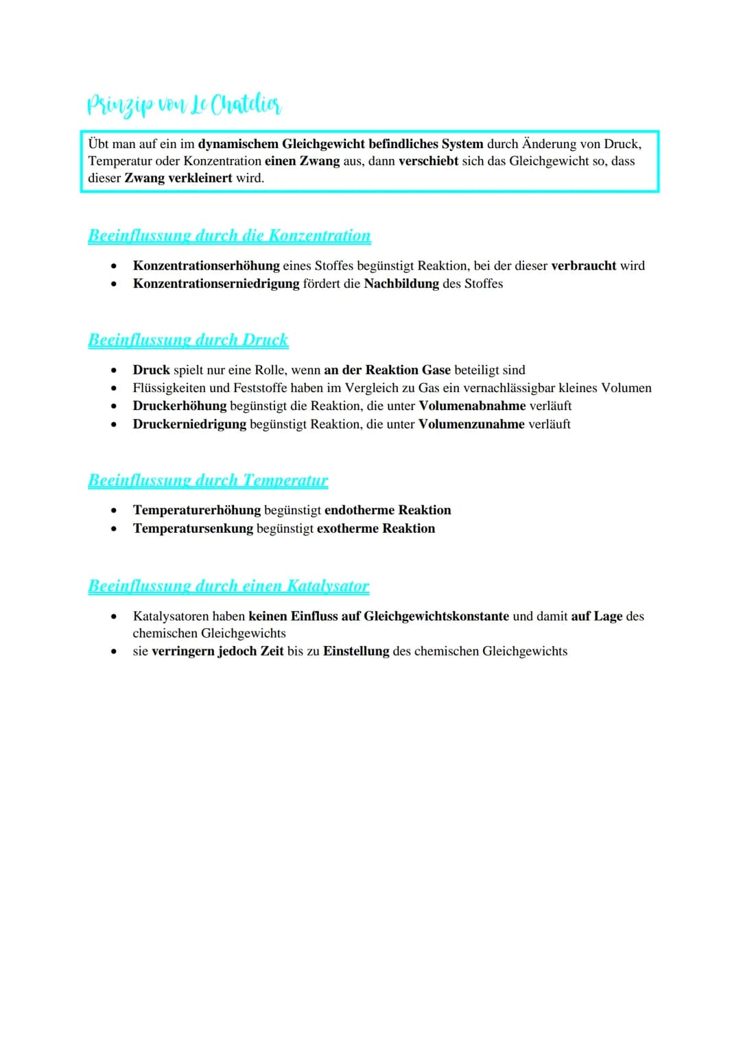 # Chemisches Gleichgewicht

Merkmale

- unvollständiger Stoffumsatz
- Hin- und Rückreaktion laufen gleichzeitig (und ungehemmt) ab
- Reaktio