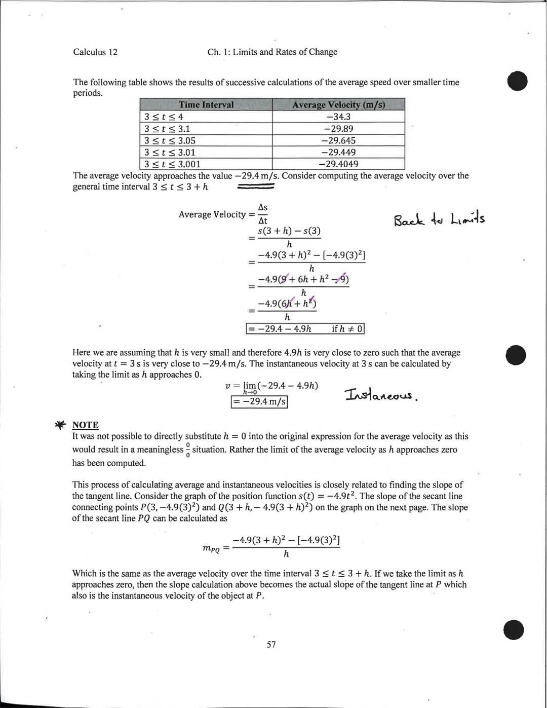 Calculus 12
Ch. 1: Limits and Rates of Change

1.5 Velocity and Other Rates of Change
*   Rate of Change is defined as how quickly one varia