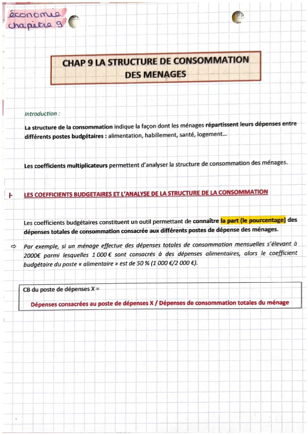 # économie
Chapitre 9

CHAP 9 LA STRUCTURE DE CONSOMMATION
DES MENAGES

Introduction:

La structure de la consommation indique la façon dont