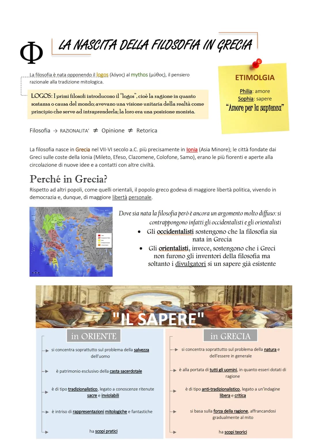 # LA NASCITA DELLA FILOSOFIA IN GRECIA

La filosofia è nata opponendo il logos (λόγος) al mythos (μύθος), il pensiero
razionale alla tradizi