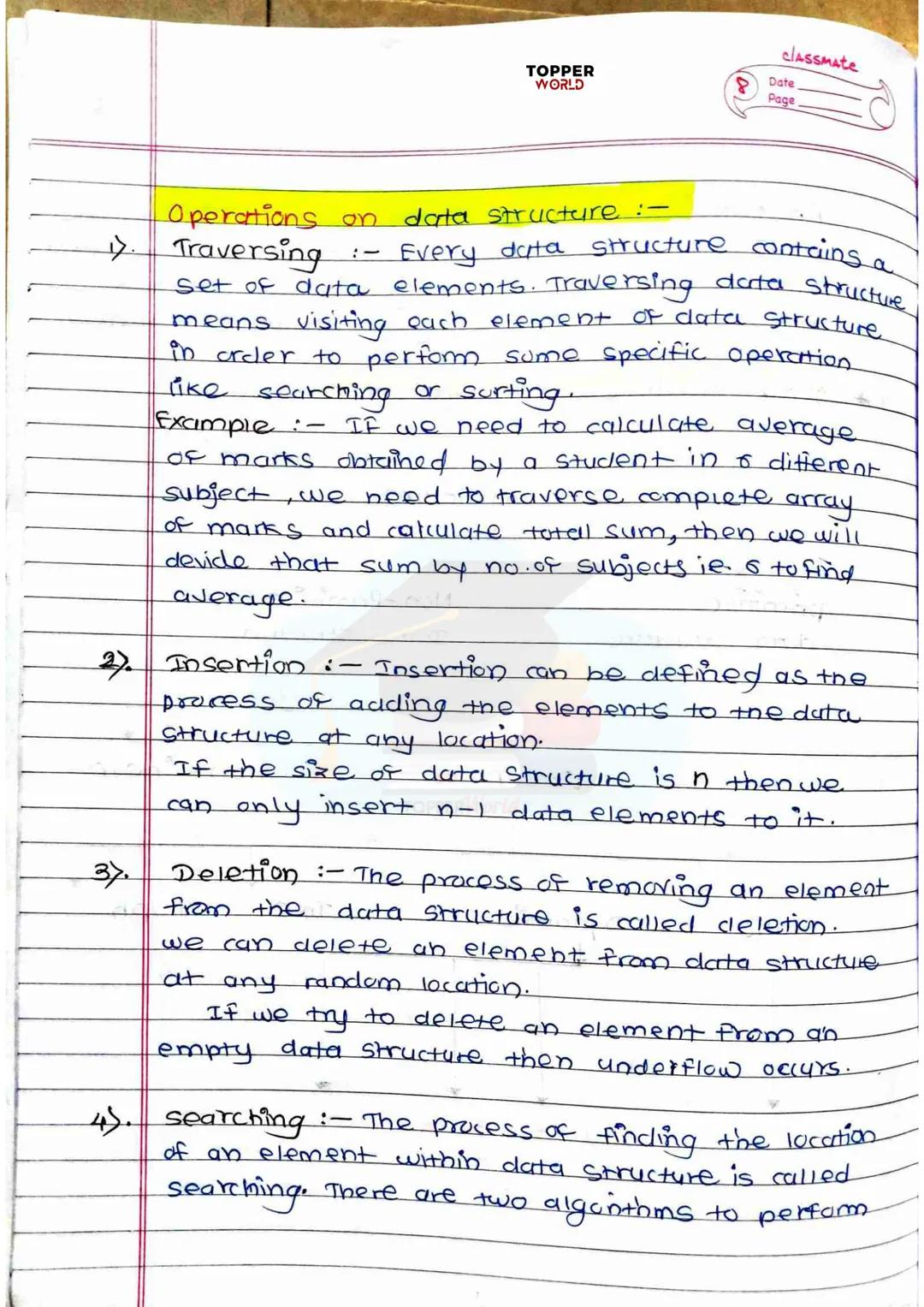 # TOPPER
WORLD

# DSA

# HANDWRITTEN

# NOTES

Prepared By: TOPPERWORLD
LEARN & GROW classmate
TOPPER
WORLD
Date
Page

# INDEX

| Sr.No. | T
