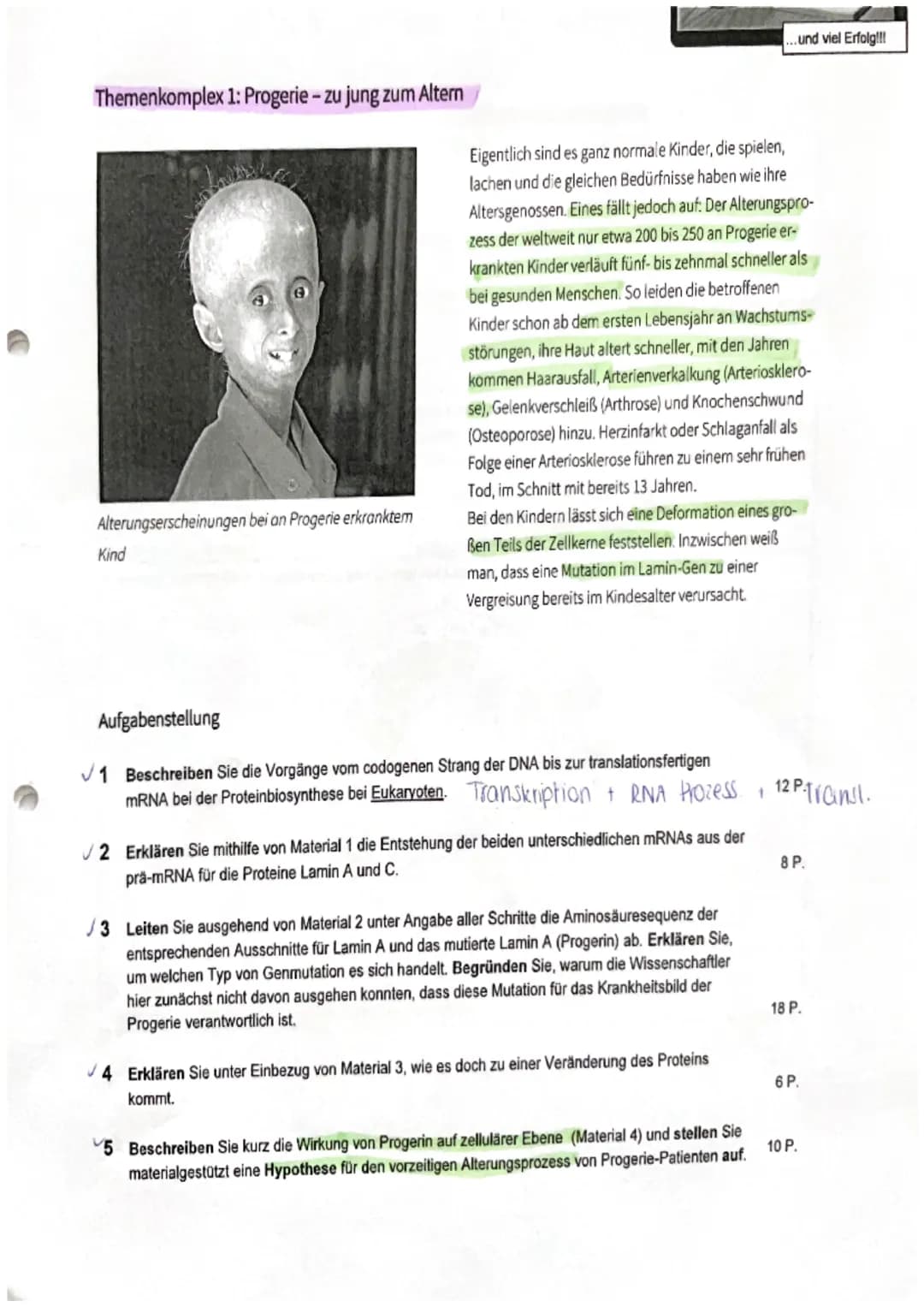 # Themenkomplex 1: Progerie - zu jung zum Altern

... und viel Erfolg!!!

Alterungserscheinungen bei an Progerie erkranktem
Kind

Eigentlich