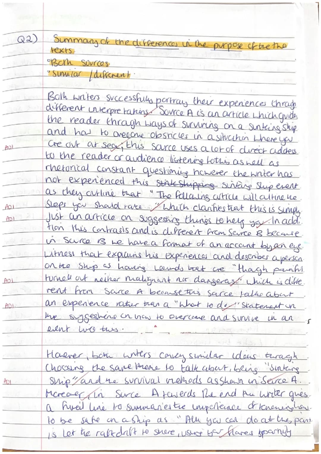 Q2) Summary of the differences in the purpose of the the
texts
*   Both Sources.
*   Similar (different.

Bath writers successfully portray 