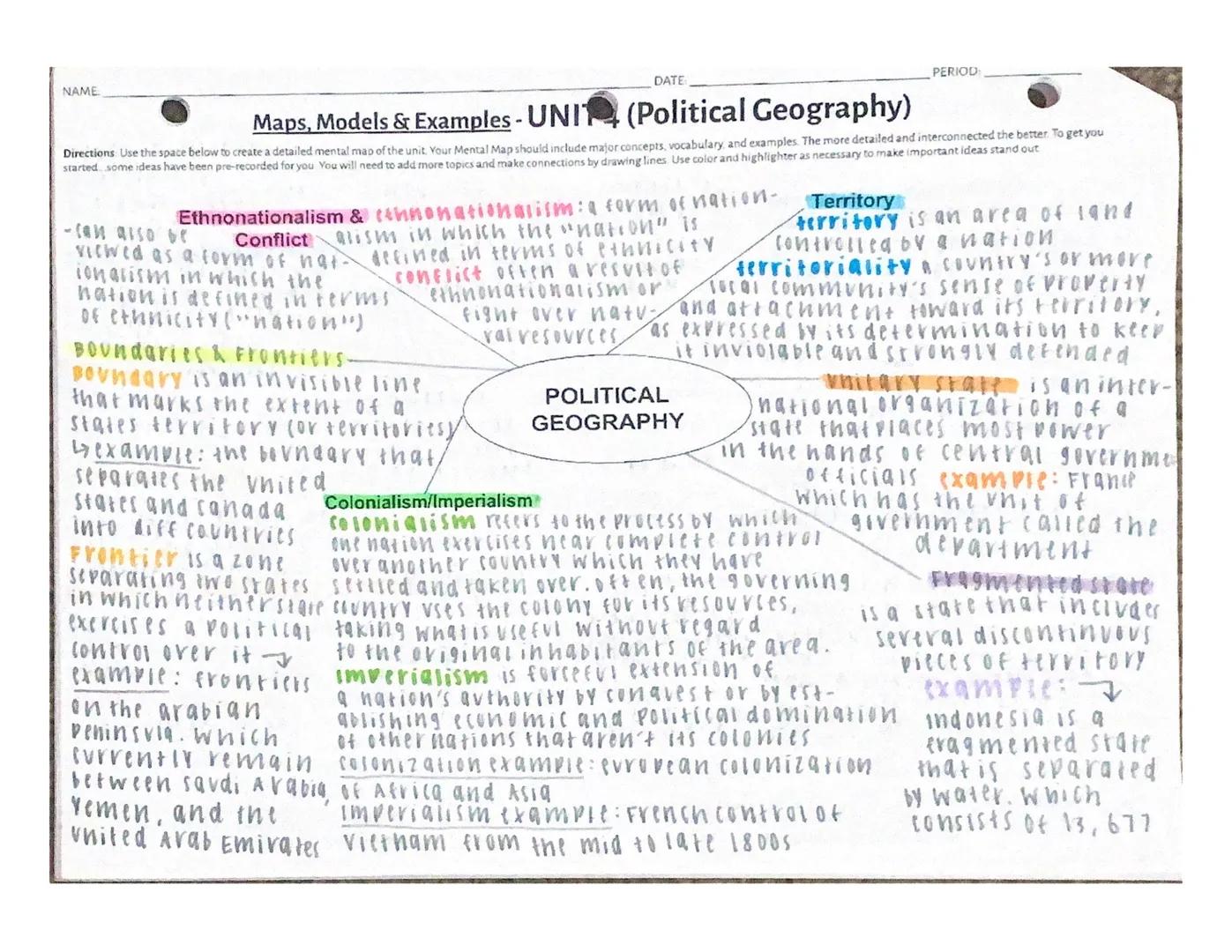 # Maps, Models & Examples - UN 1 (Basic Geography)
Directions. Use the space below to create a detailed mental map of Unit 1. Your Mental Ma