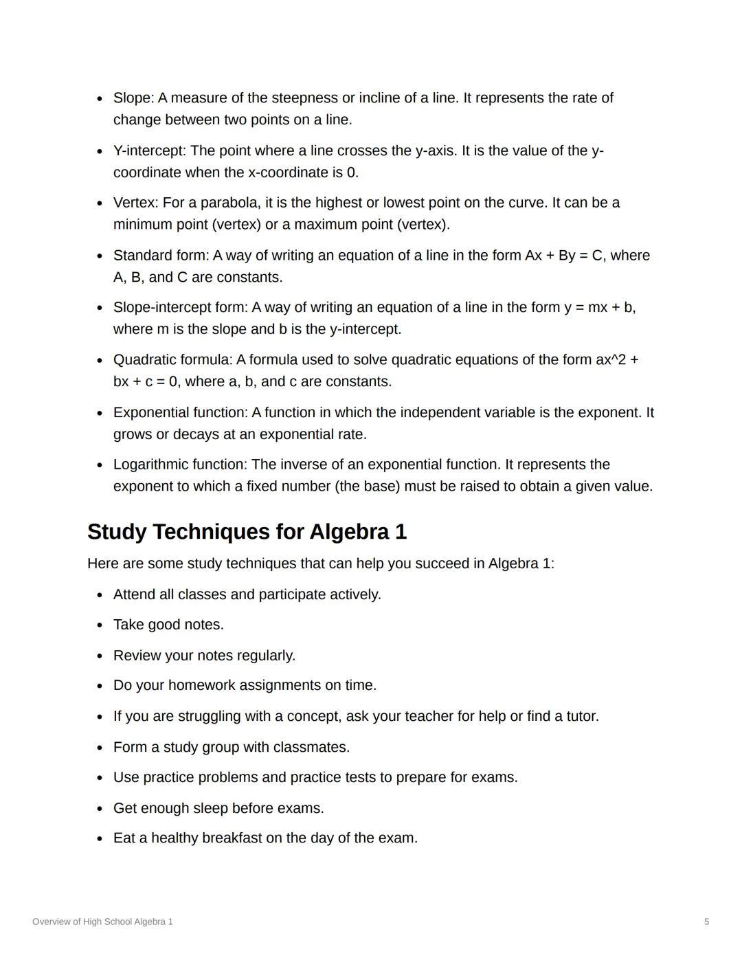 # Overview of High School Algebra

1

Algebra 1 is a foundational math course that introduces
students to the basic concepts of algebra. The