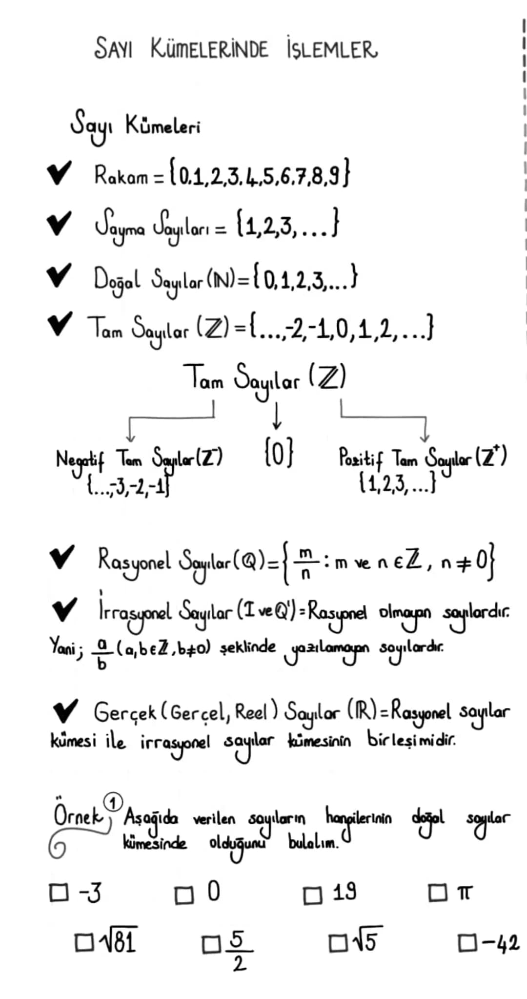 # SAYI KÜMELERİNDE İŞLEMLER

Sayı Kümeleri

Rakam = {0,1,2,3,4,5,6,7,8,9}

Sayma Sayıları = {1,2,3,...}

Doğal Sayılar (N)={0,1,2,3,...}

✔ 