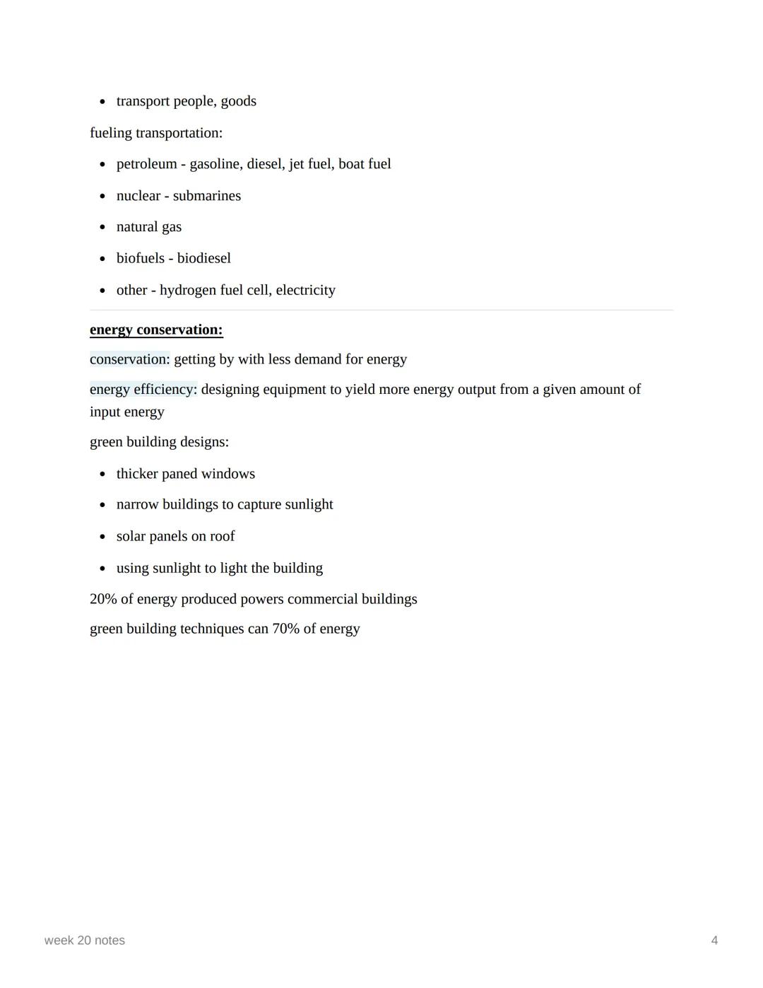 week 20 notes

energy

forms of energy:

*   kinetic energy - energy of movement

    *   thermal energy

    *   mechanical energy

    *  