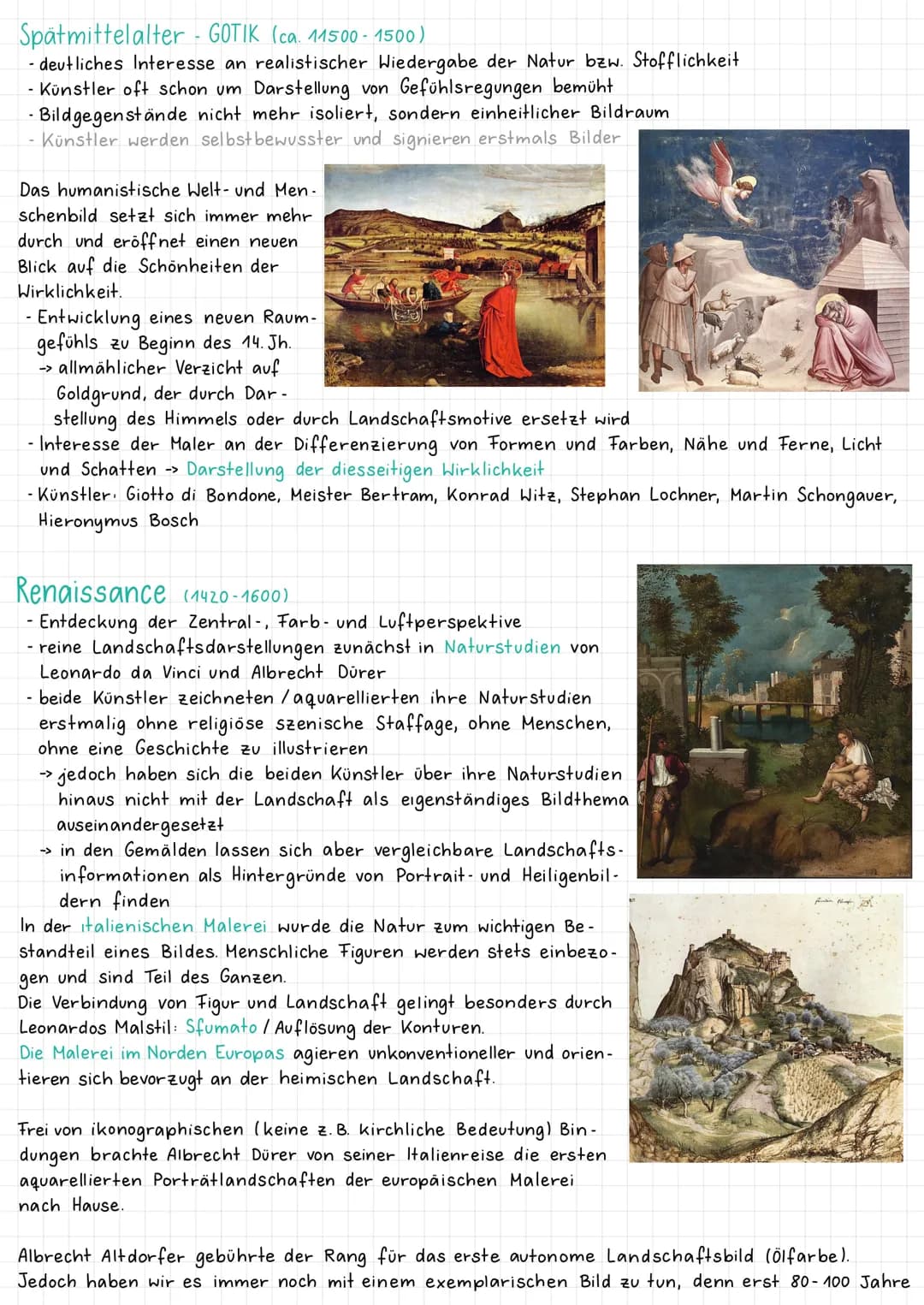 # Kunstepochen der Landschaftsmalerei

Die Antike (900v. Chr. - 500 n. Chr.)

- zentraler Aufruf Zurück zur Natur"
- Darstellung eines idyll