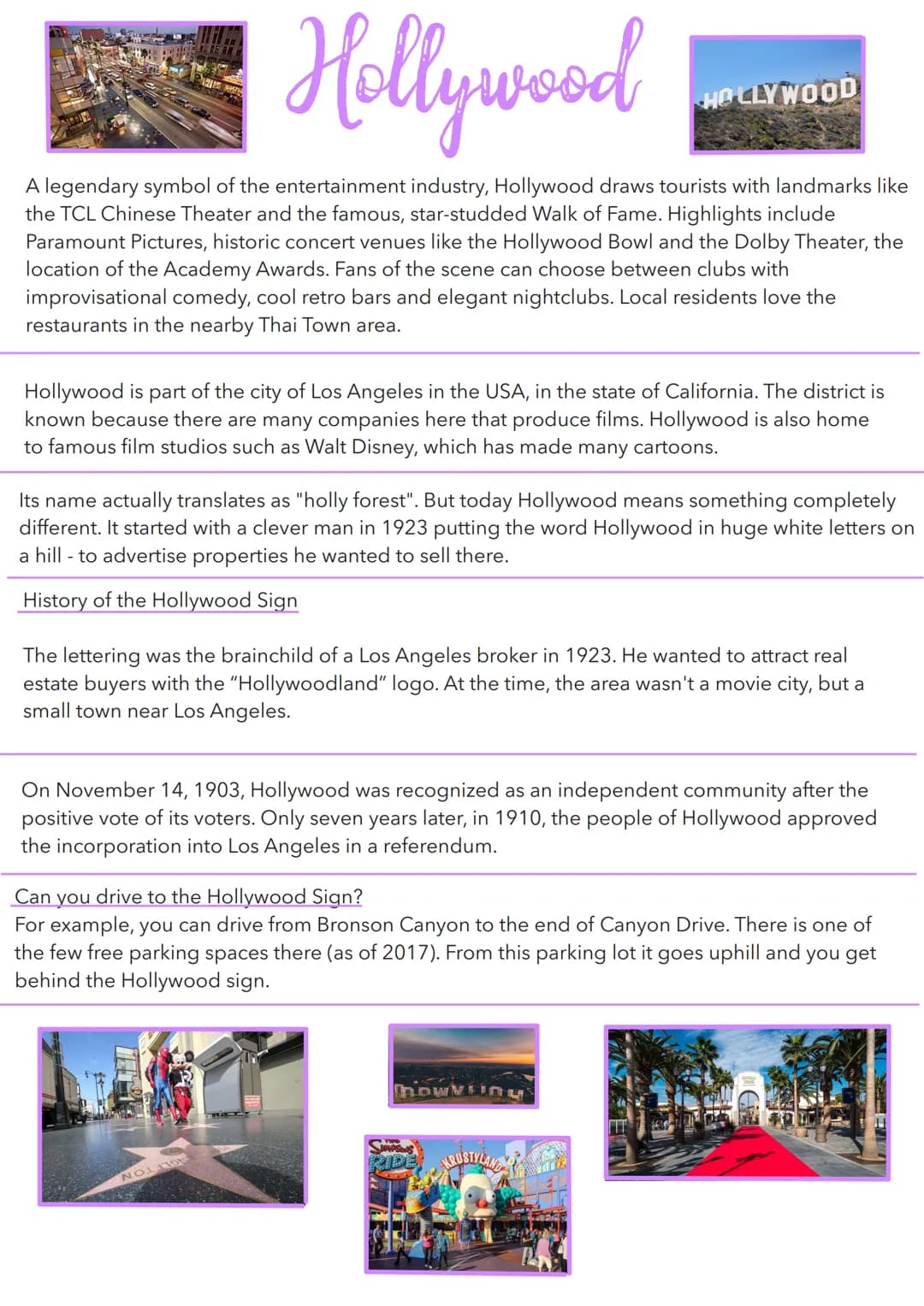 # Hollywood

HOLLYWOOD

A legendary symbol of the entertainment industry, Hollywood draws tourists with landmarks like
the TCL Chinese Theat