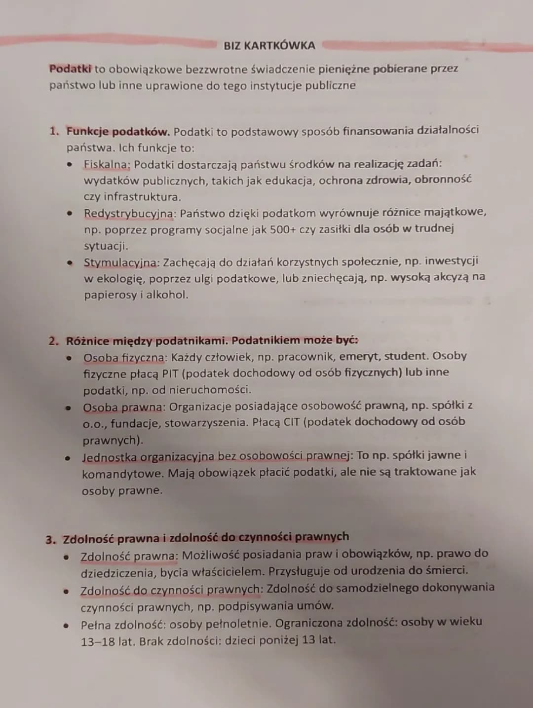 # BIZ KARTKÓWKA

Podatki to obowiązkowe bezzwrotne świadczenie pieniężne pobierane przez
państwo lub inne uprawione do tego instytucje publi