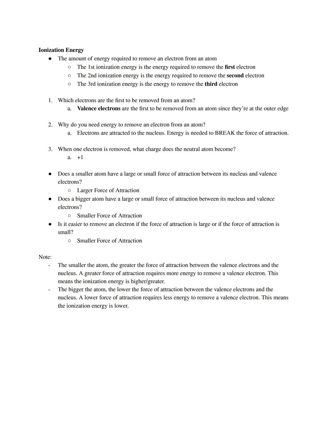 Unit 3.3: Periodic Table
Atomic Radius & lonization Energy

Valence Electrons:
*   Electrons in the highest (outermost) energy level are cal
