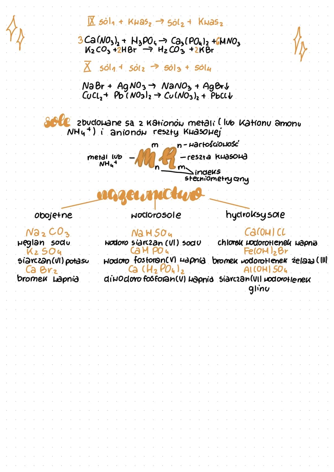 # sole

metody otzymywania

I metal + niemetal → sol kwasu beztlenowego

Ca+ S → cas

2K+ Cl2→2K CL

I tlenek metalu + Henek niemetalu → sol