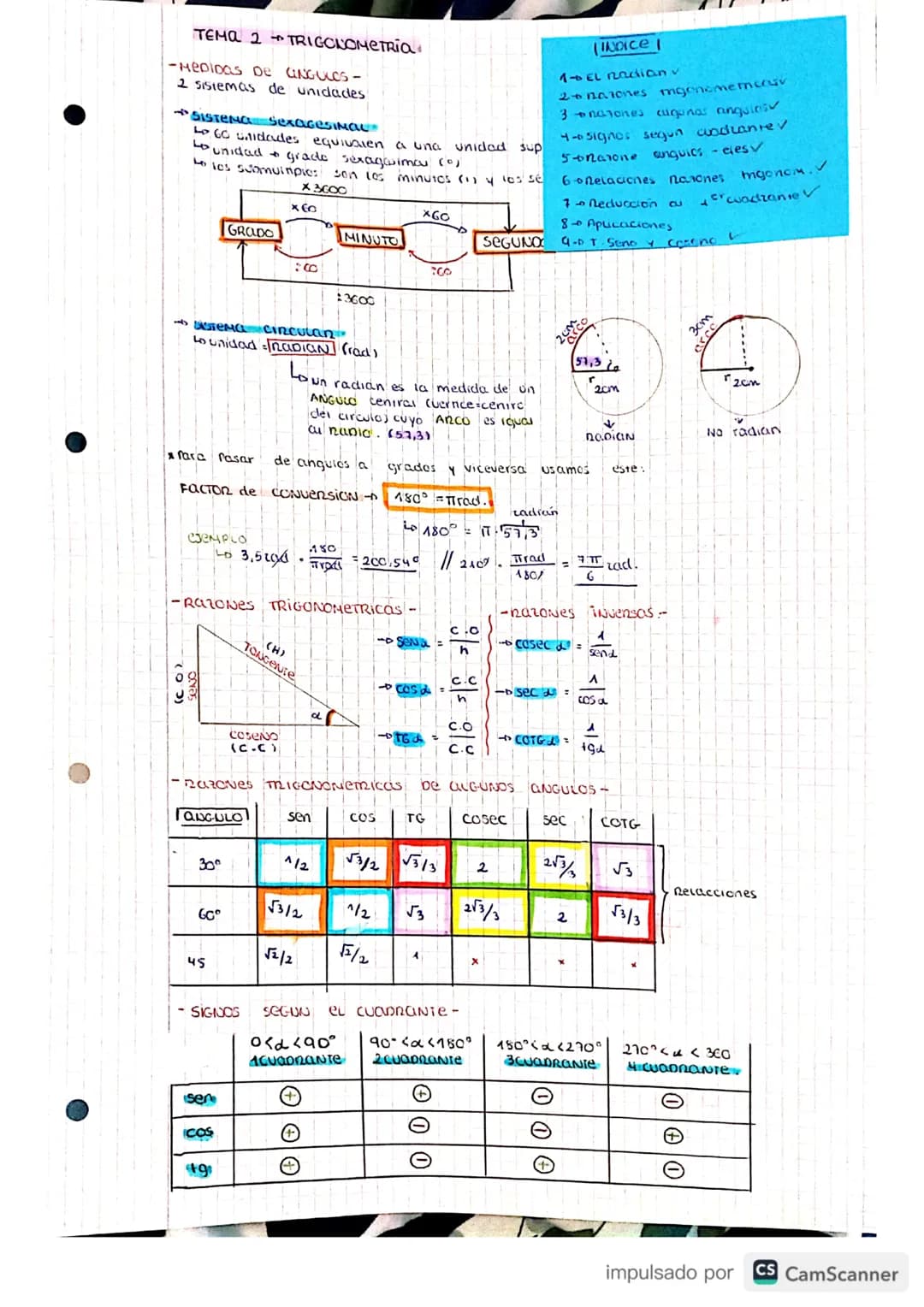 # TEMA 7

# TRIGONOMEtria

১

*   Un caldian es la medida del angulo de una urcunferencia cuyo

aico es igean al Lacho

200100

*   DOOUDNES