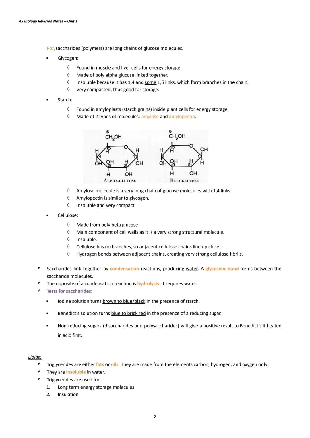 AS Biology Revision Notes - Unit 1

Topic 1: Lifestyle, Health, and Risk

Water:
* Water molecules are non-linear and polar molecules becaus