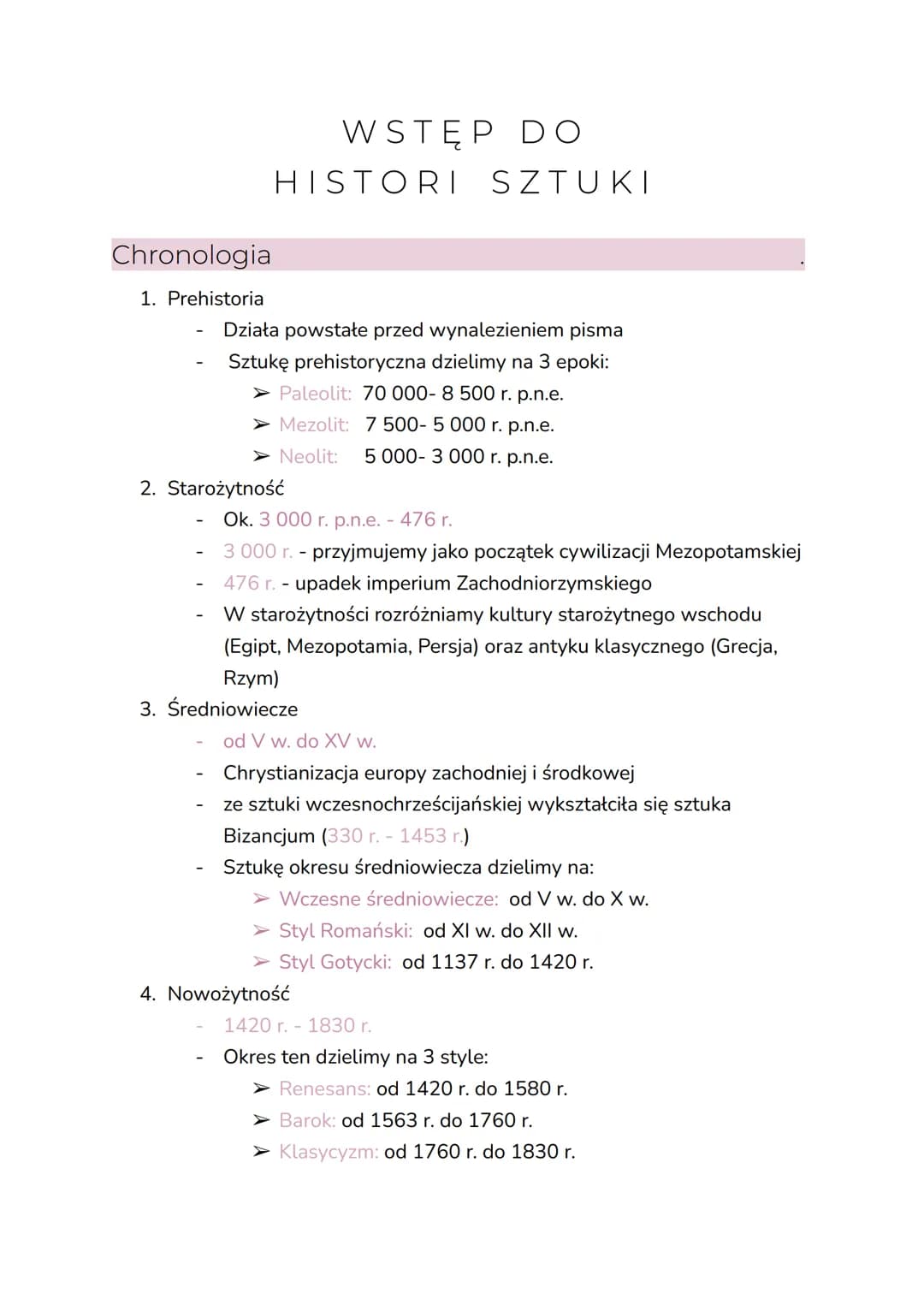 # Chronologia

# 1. Prehistoria

WSTĘP DO
HISTORI SZTUKI

- Działa powstałe przed wynalezieniem pisma
- Sztukę prehistoryczna dzielimy na 3 