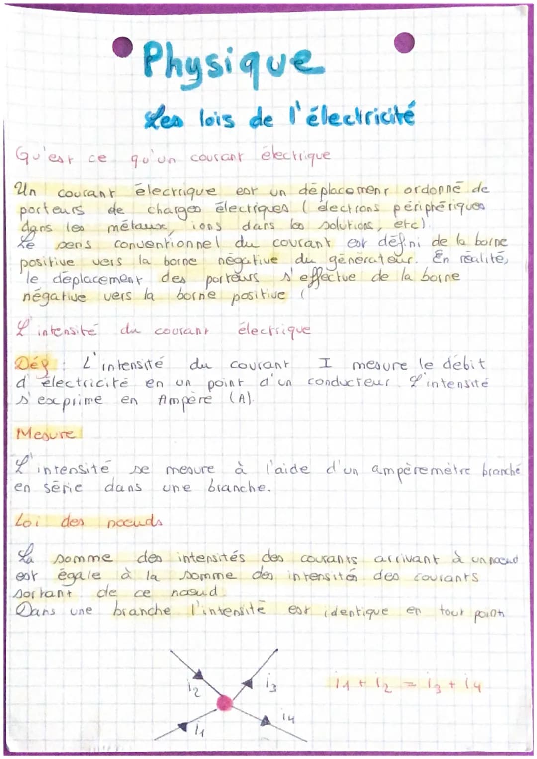# Physique

## Les lois de l'électricité

Qu'est ce qu'un courant électrique.

Un courant électrique est un déplacement ordonné de
porteurs 