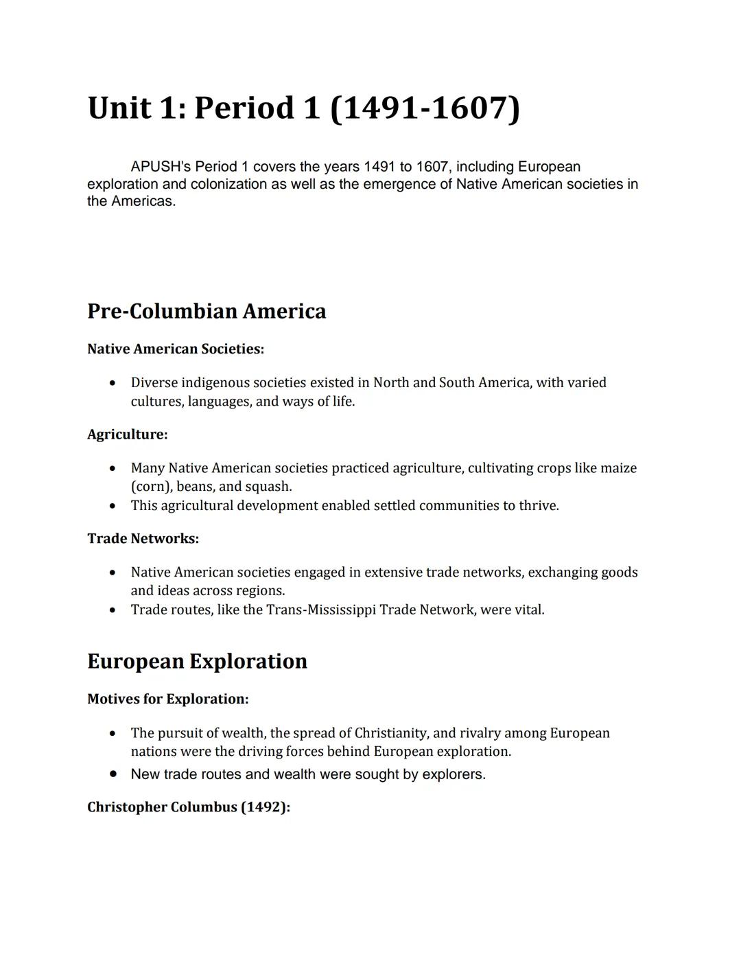 # Unit 1: Period 1 (1491-1607)

APUSH's Period 1 covers the years 1491 to 1607, including European
exploration and colonization as well as t