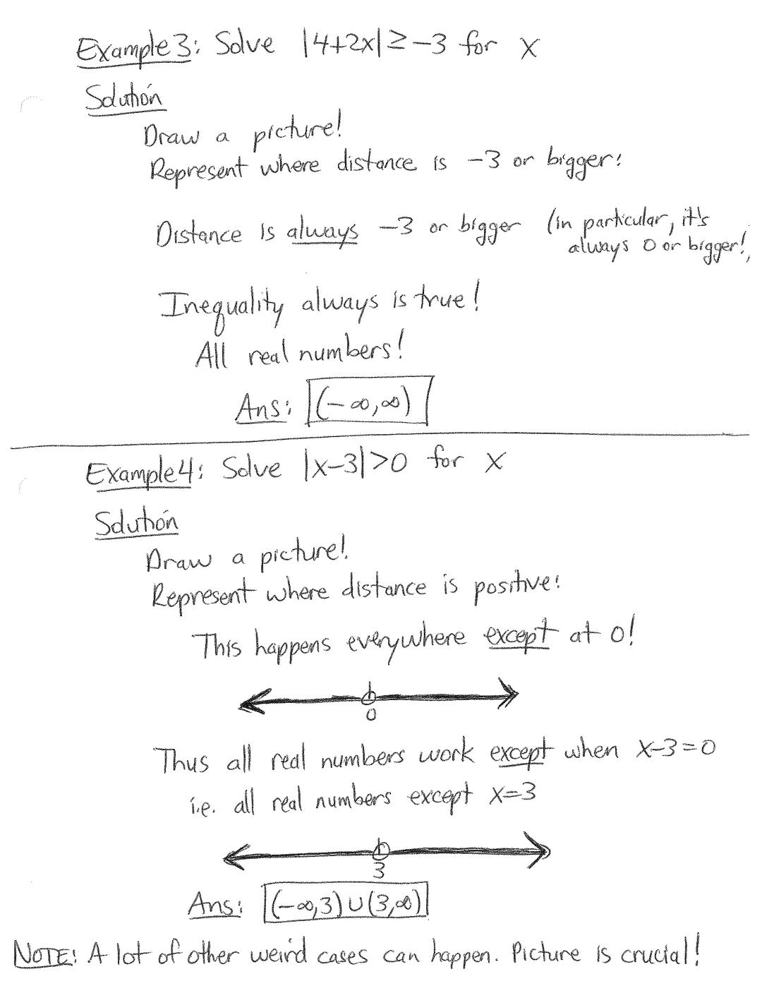 # 1.7B Absolute Value Inequalities

A. Strategy

1.  Draw a picture on the number line representing distance.
2.  Use the shaded number line