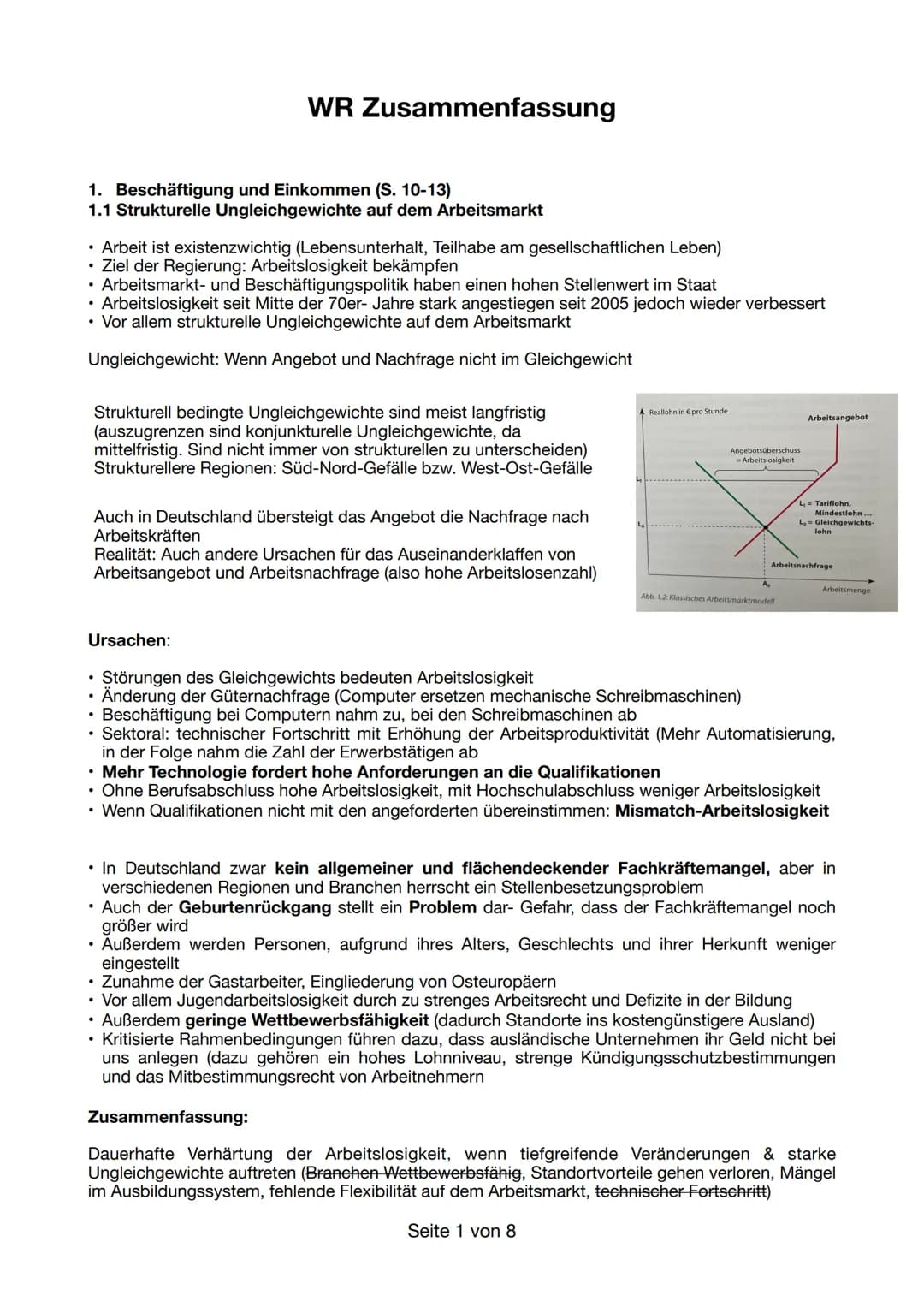 # WR Zusammenfassung

1. Beschäftigung und Einkommen (S. 10-13)
1.1 Strukturelle Ungleichgewichte auf dem Arbeitsmarkt

*   Arbeit ist exist