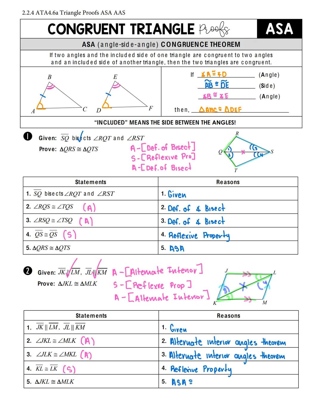 2.2.4 ATA4.6a Triangle Proofs ASA AAS

Name:________________________________________________________________________________________________