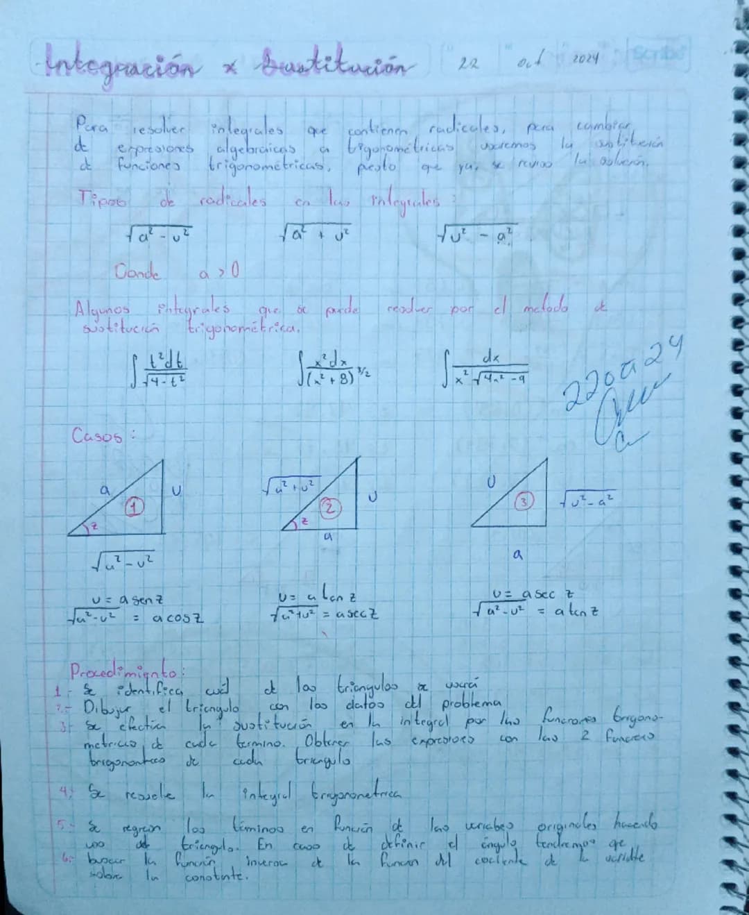 Integración x Sustitución

Para resolver integrales que contienen radicales, pera cambiar
de expresiones algebraicas ca brgonometricas Usare