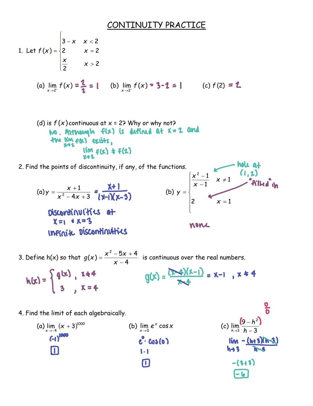 UNIT 1: 2.1-2.3
LIMITS & CONTINUITY
SOLUTION SET
(worked out solutions and notes included) # LIMITS FROM GRAPHS WU

1. Given the piecewise f