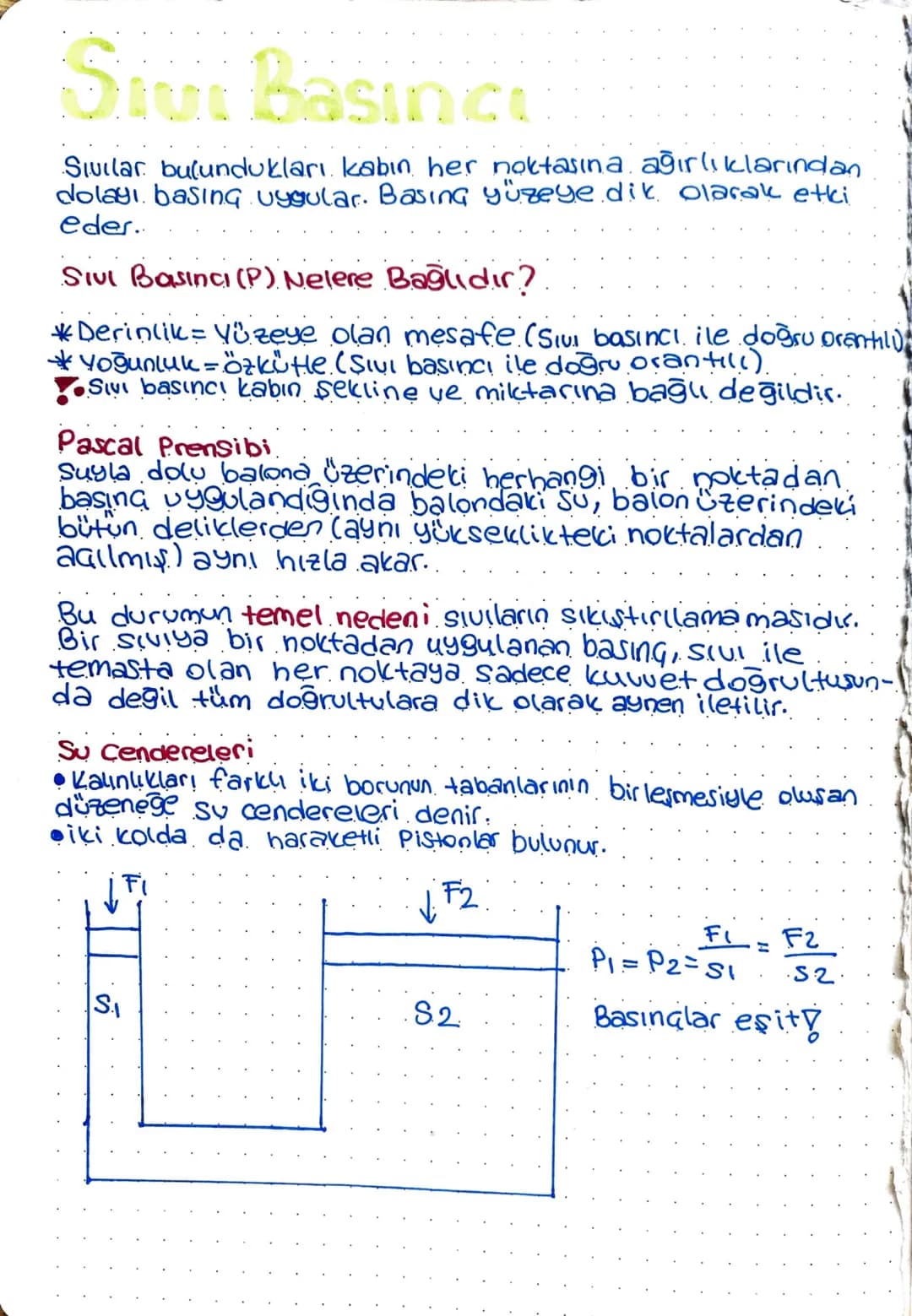 # Sivi Basinci

Sıvılar bulundukları kabın her noktasına ağırlıklarından
dolayı basing uygular. Basing yüzeye dik olarak etki
eder..

Sıvı B
