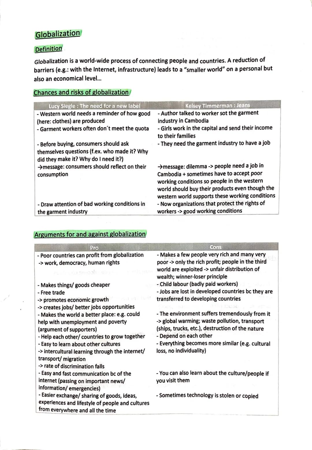 Globalization
Definition
Globalization is a world-wide process of connecting people and countries. A reduction of
barriers (e.g.: with the I