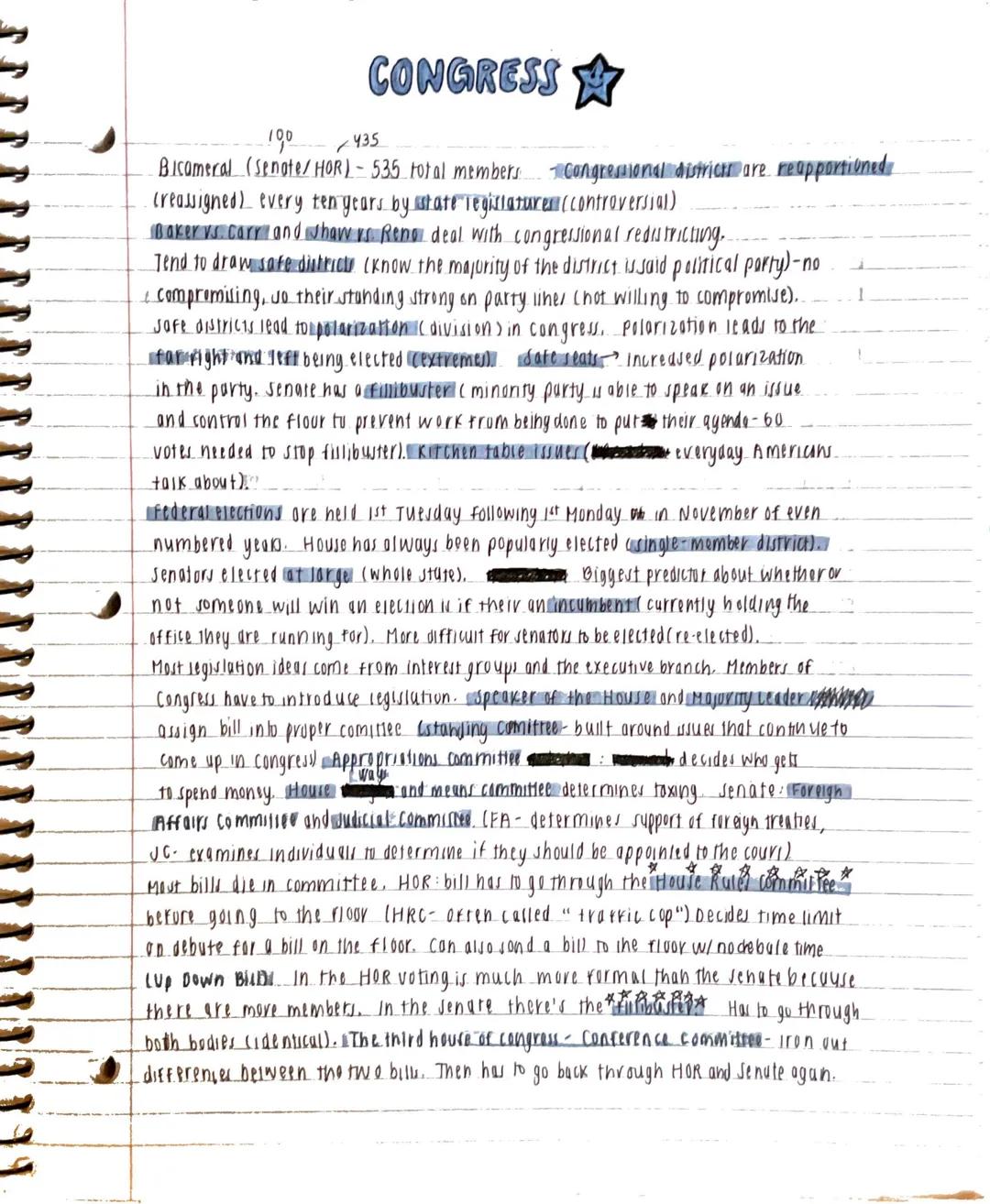 # CONGRESS

100
435

Bicameral (Senate/HOR)-535 total members - Congressional districes are reapportioned
(reassigned) every ten years by st