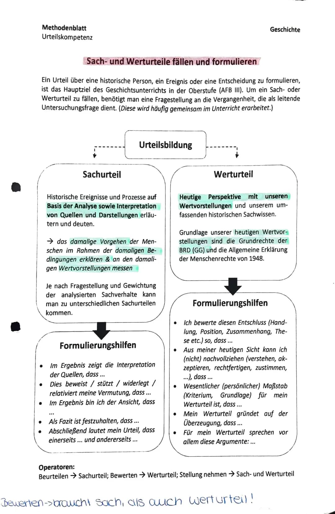Methodenblatt
Urteilskompetenz

# Sach- und Werturteile fällen und formulieren

Geschichte

Ein Urteil über eine historische Person, ein Ere