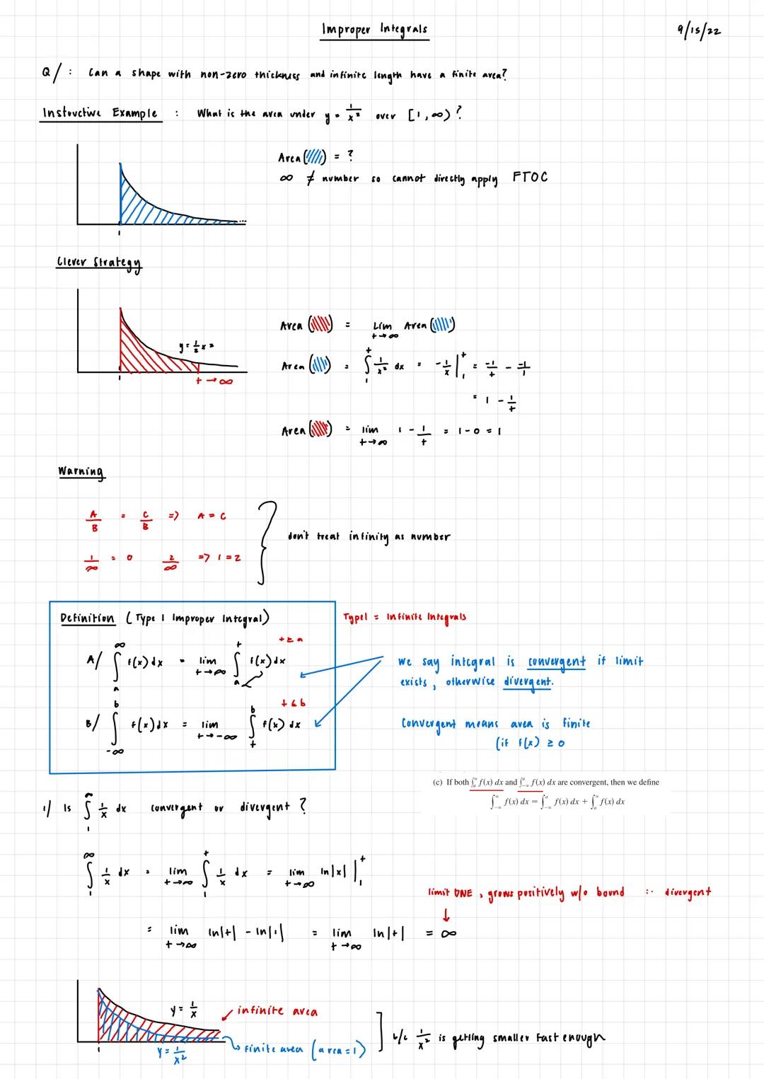# Improper Integrals

a/ : Can a shape with non-zero thickness and infinite length have a finite area?

Instructive Example : What is the ar