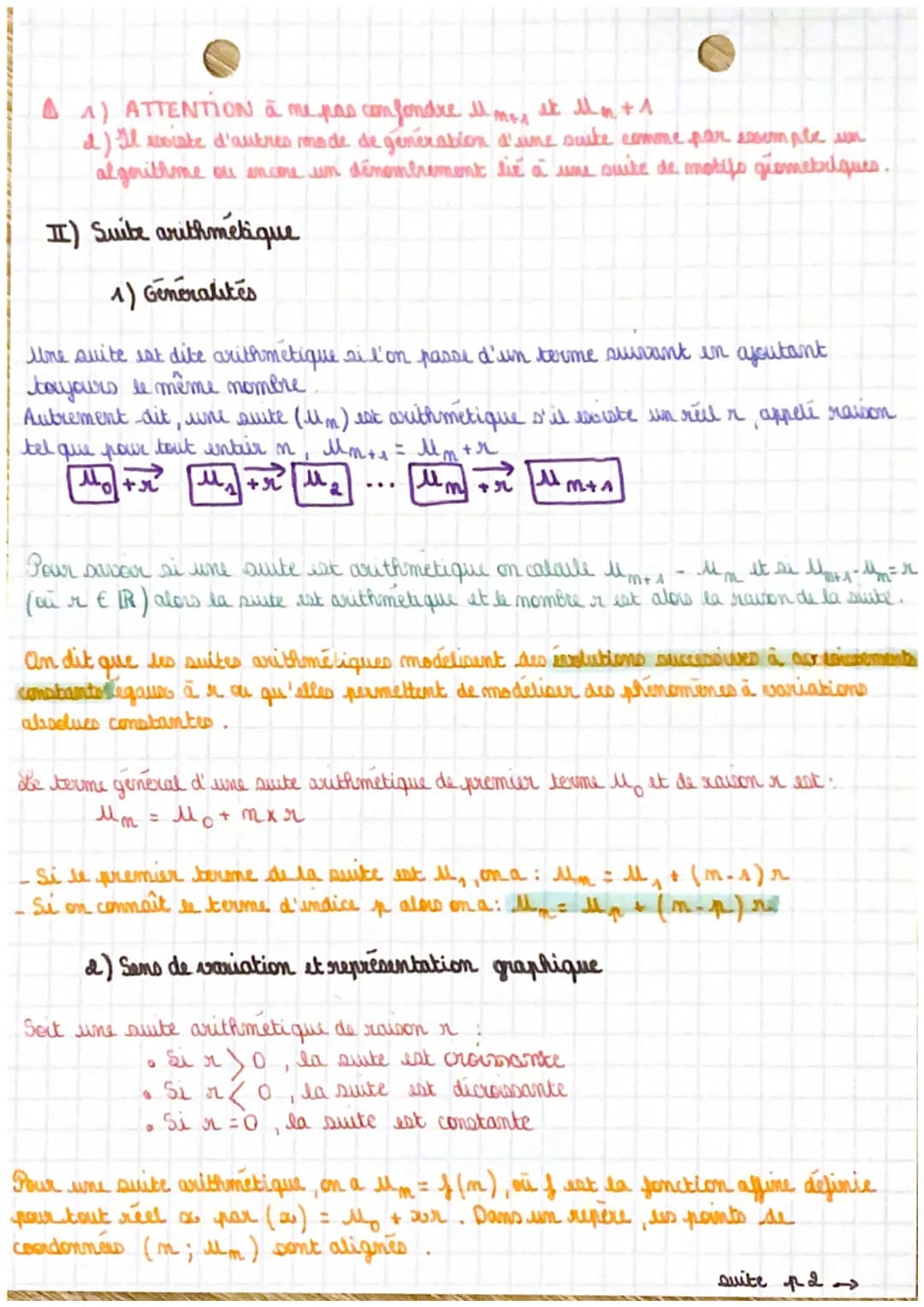 Cha
Mathématiques MATE
Les suites (1): Suites arithmetiques

I) Notion de suite numérique et mode de generation

1) Généralités

Une suite n