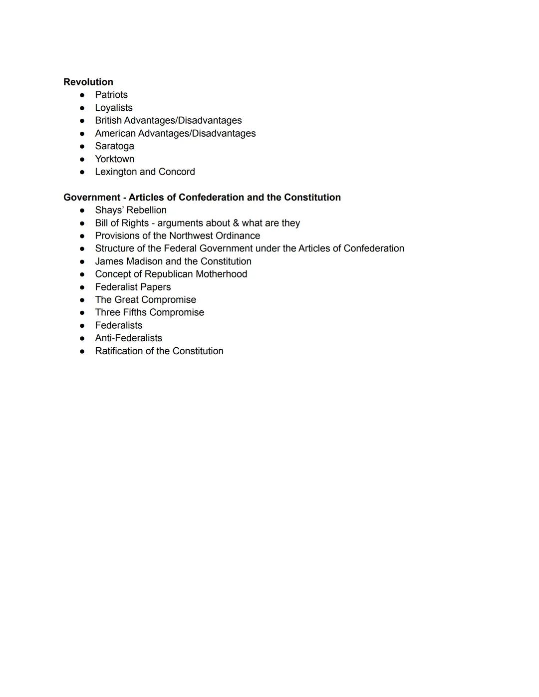 Unit 2 Test Topics

Causes of the Revolution
*   The practice of Salutary Neglect
    *   GB ignoring colonies until after French and Indian