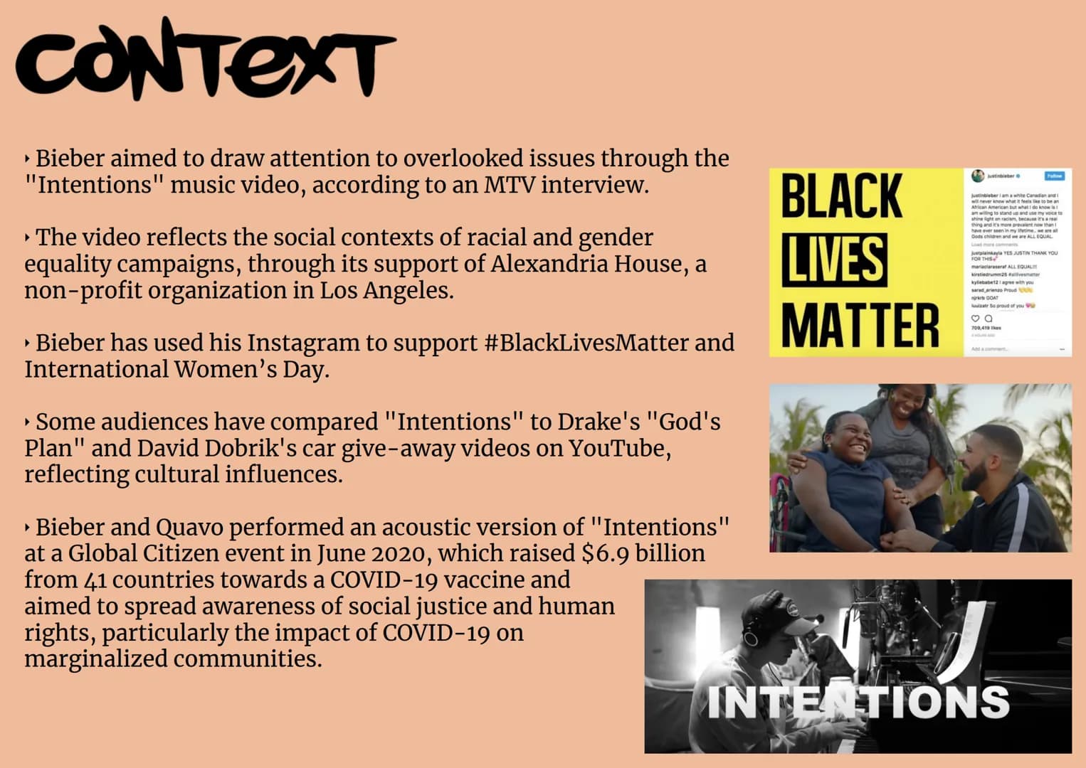 # GCSE MEDIA STUDIES

# INTENTIONS # CONTEXT

► "Intentions" is a song by Justin Bieber, released in Feb 2020 as
the second single from his 