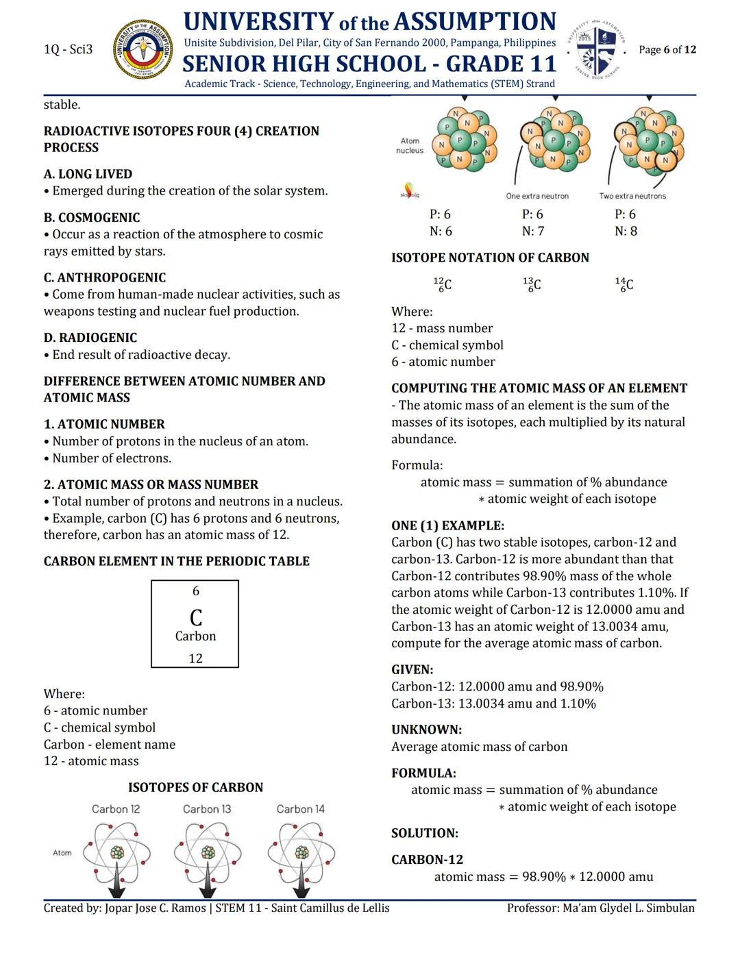 # 1Q - Sci3

# UNIVERSITY of the ASSUMPTION
Unisite Subdivision, Del Pilar, City of San Fernando 2000, Pampanga, Philippines

# SENIOR HIGH 